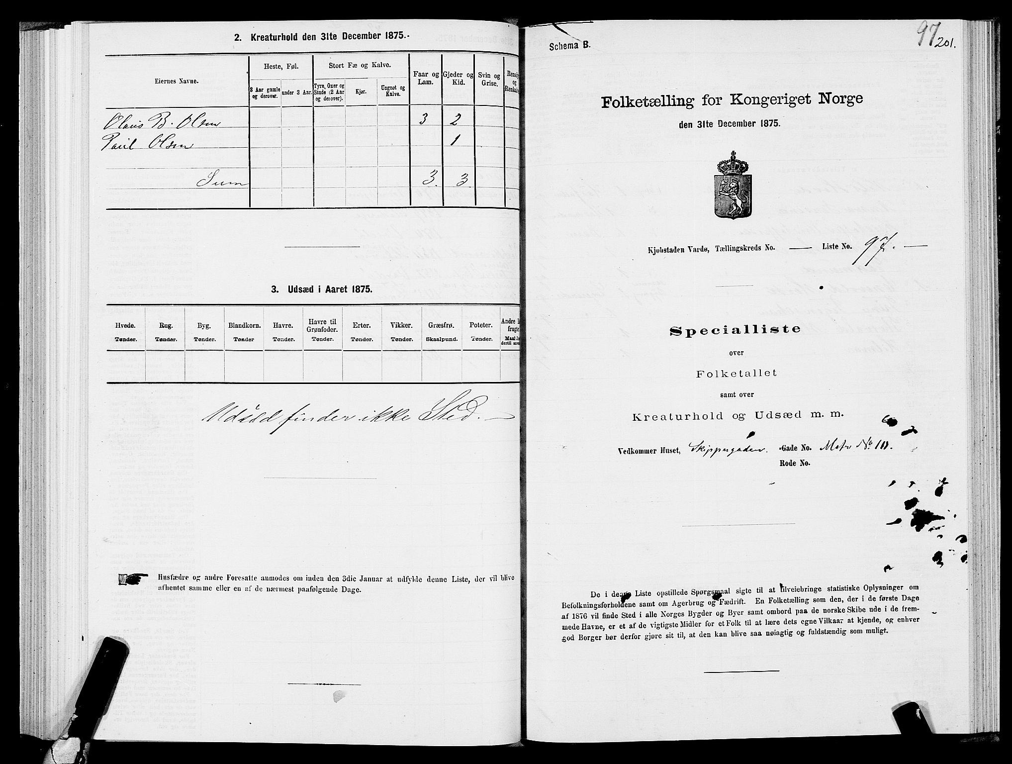 SATØ, 1875 census for 2002B Vardø/Vardø, 1875, p. 1201