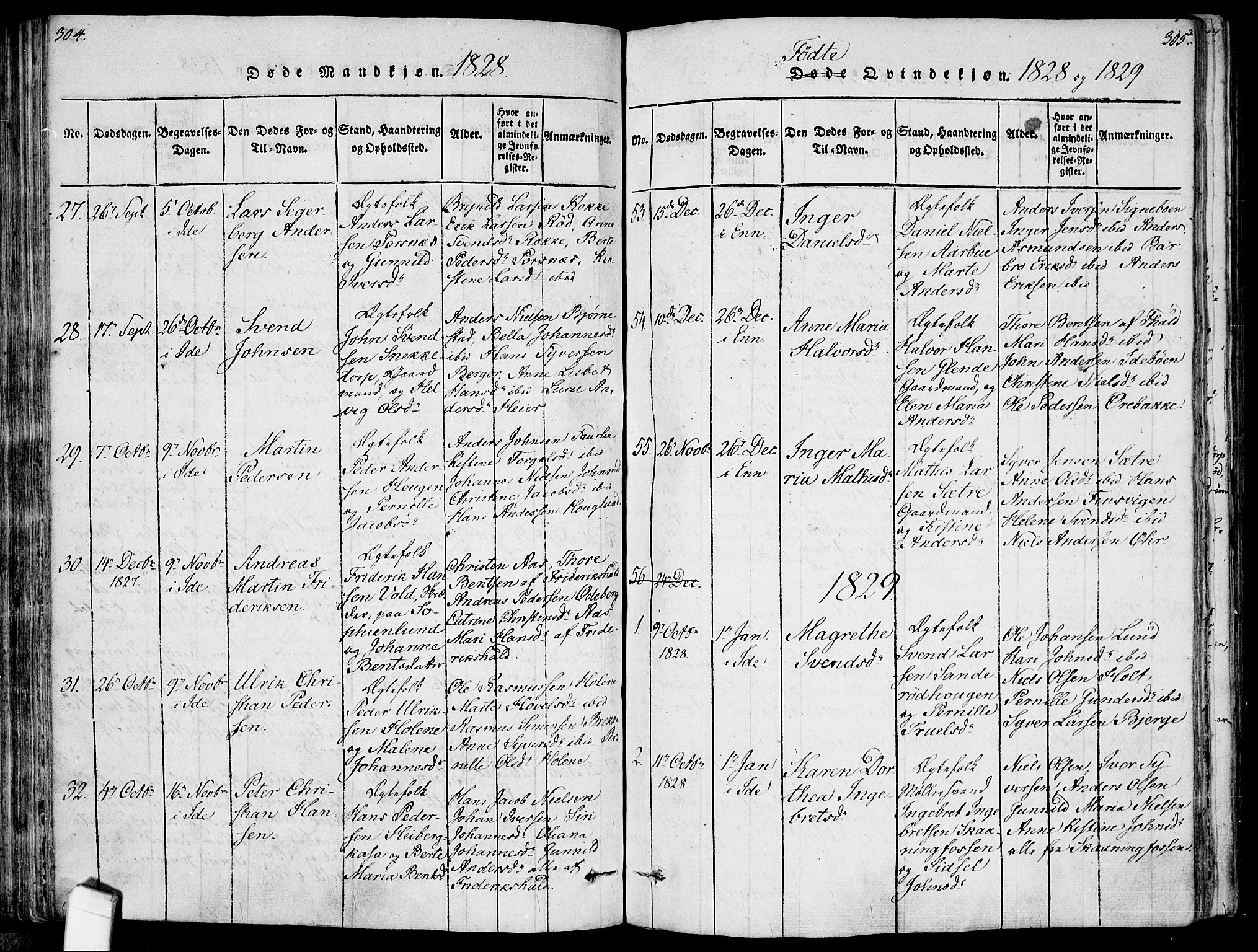 Idd prestekontor Kirkebøker, AV/SAO-A-10911/F/Fc/L0002: Parish register (official) no. III 2, 1815-1831, p. 304-305