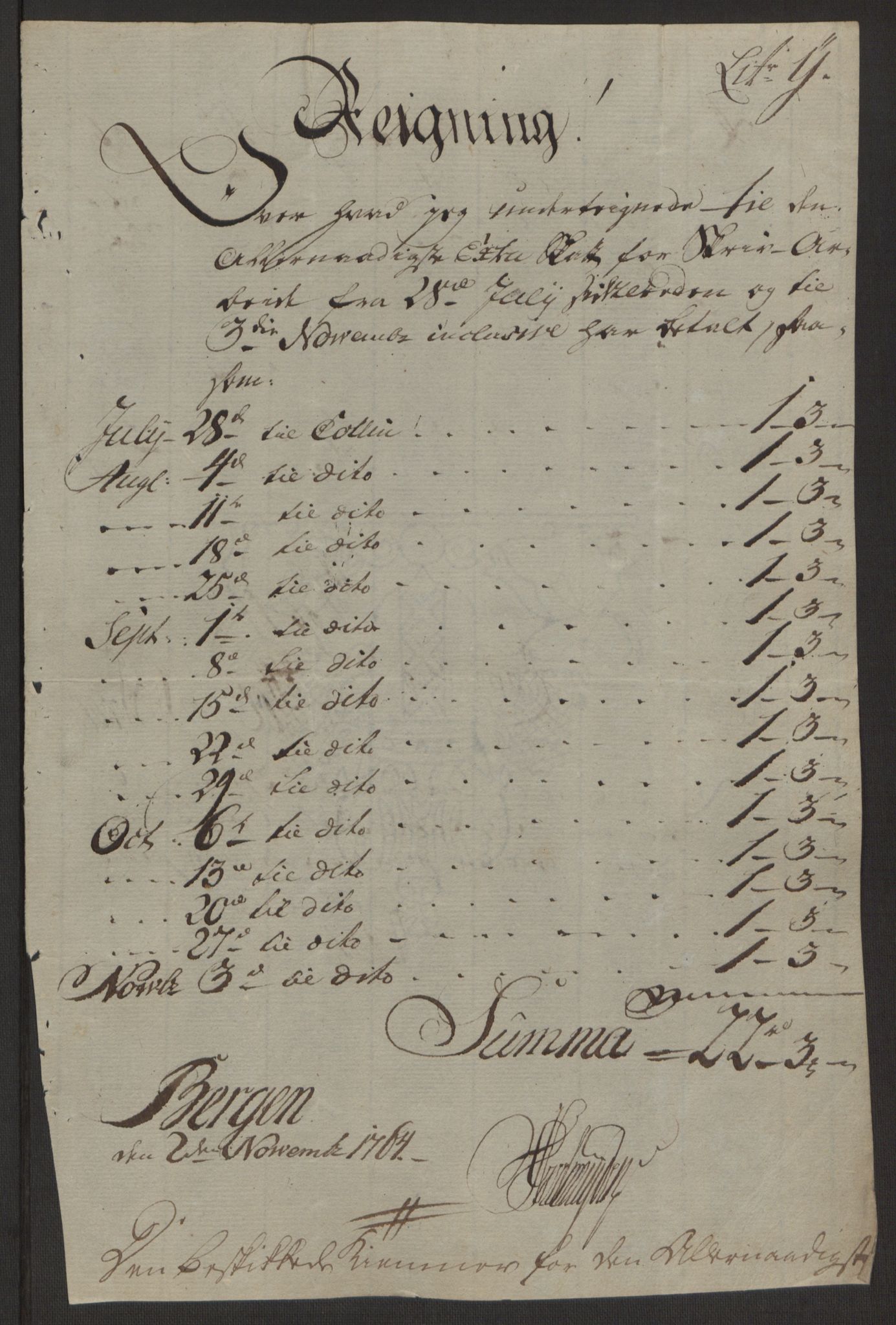 Rentekammeret inntil 1814, Reviderte regnskaper, Byregnskaper, AV/RA-EA-4066/R/Rp/L0367/0001: [P21] Kontribusjonsregnskap / Ekstraskatt, 1764, p. 50