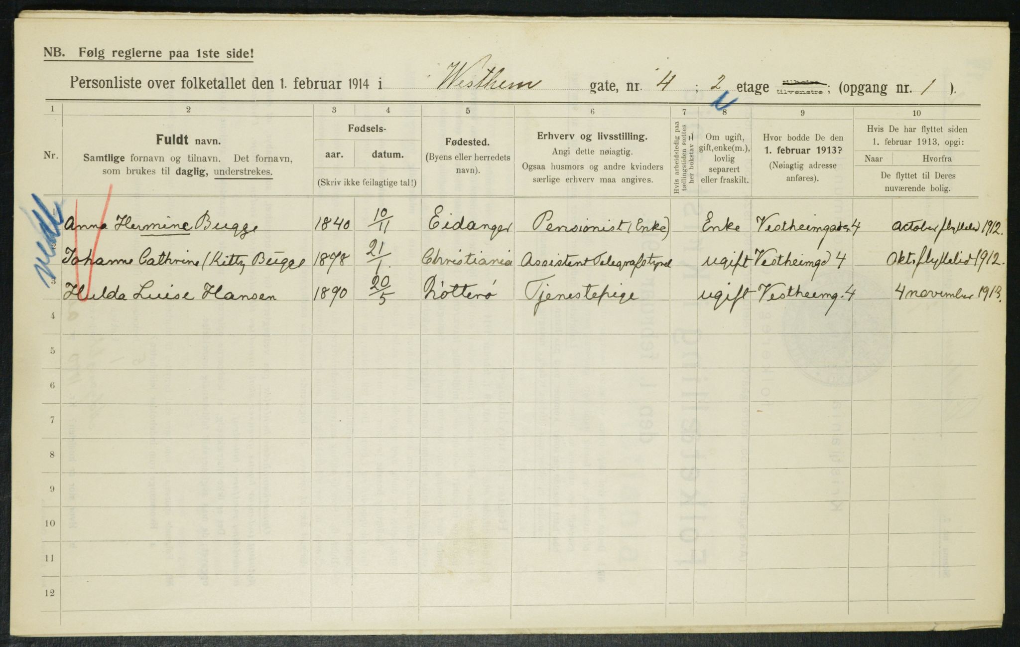 OBA, Municipal Census 1914 for Kristiania, 1914, p. 123500