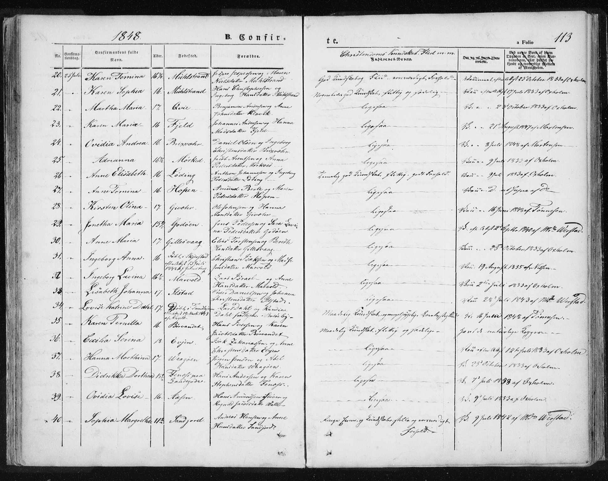 Ministerialprotokoller, klokkerbøker og fødselsregistre - Nordland, SAT/A-1459/801/L0007: Parish register (official) no. 801A07, 1845-1863, p. 113