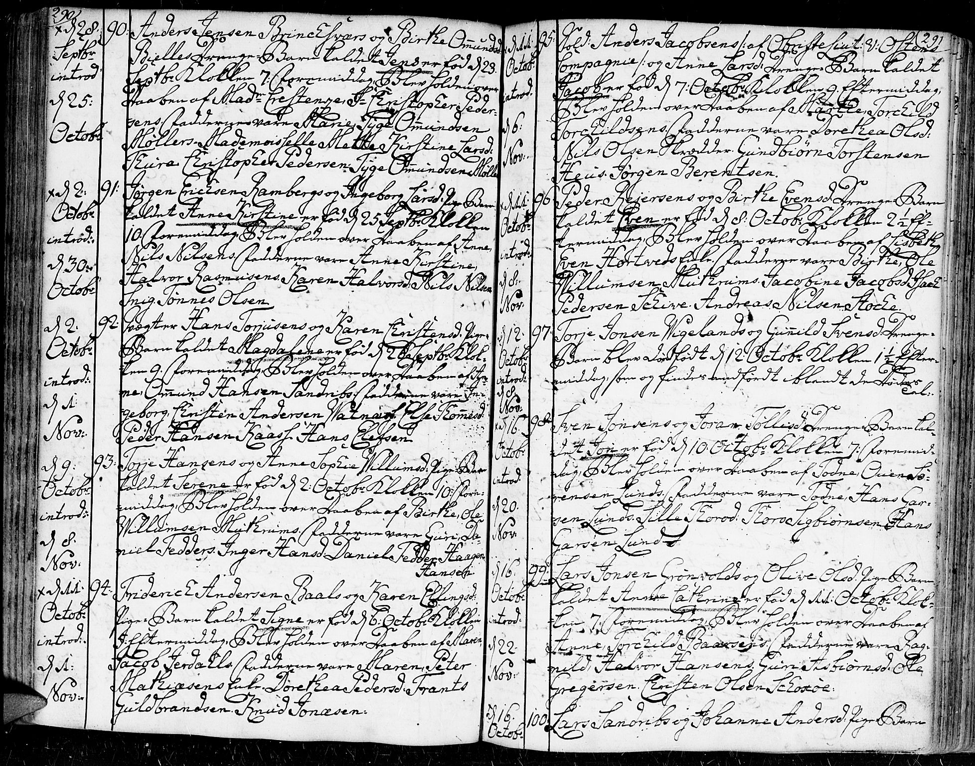 Kristiansand domprosti, SAK/1112-0006/F/Fa/L0002: Parish register (official) no. A 2, 1755-1778, p. 290-291