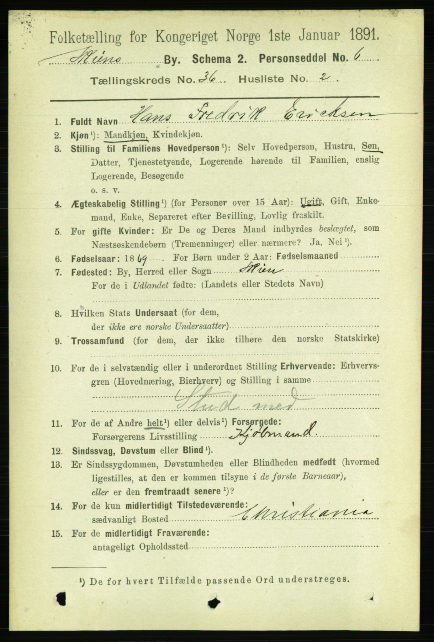 RA, 1891 census for 0806 Skien, 1891, p. 7966