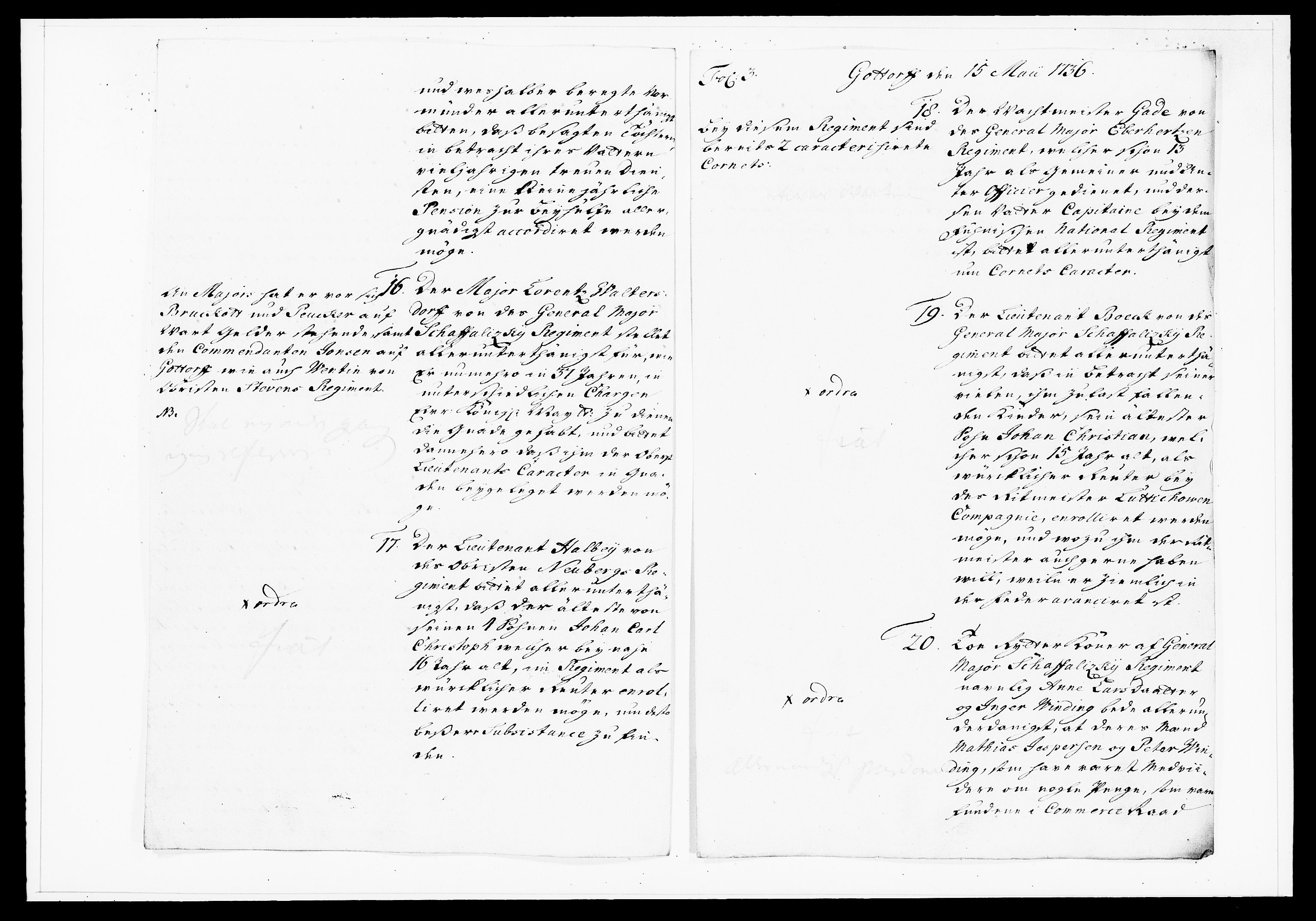 Krigskollegiet, Krigskancelliet, DRA/A-0006/-/1130-1137: Refererede sager, 1736, p. 182