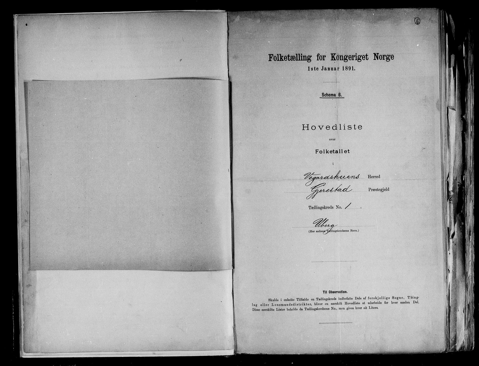 RA, 1891 census for 0912 Vegårshei, 1891, p. 5