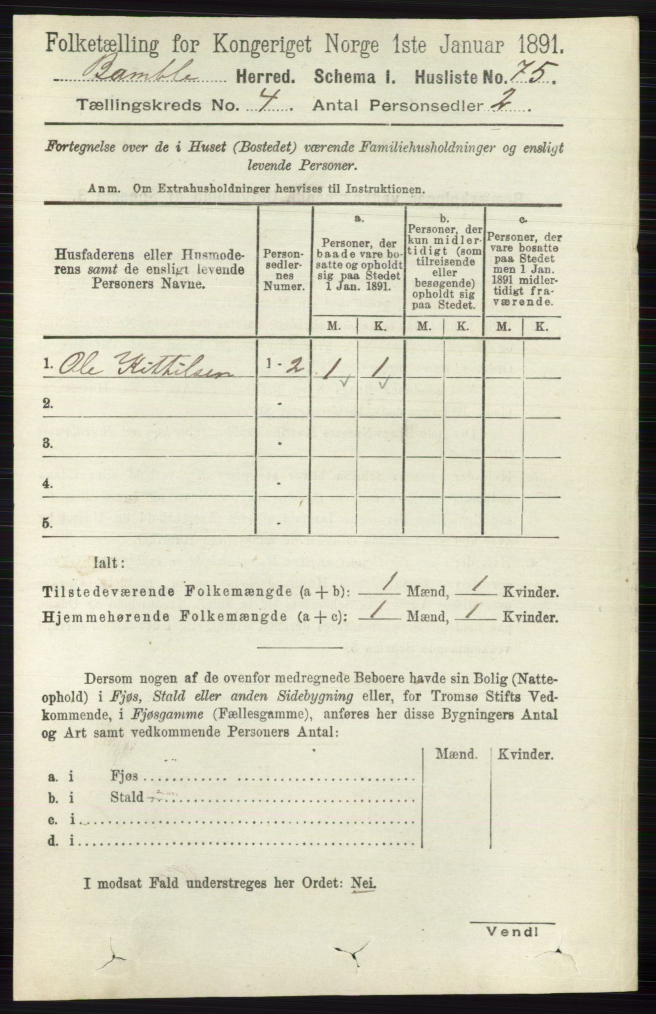 RA, 1891 census for 0814 Bamble, 1891, p. 1812