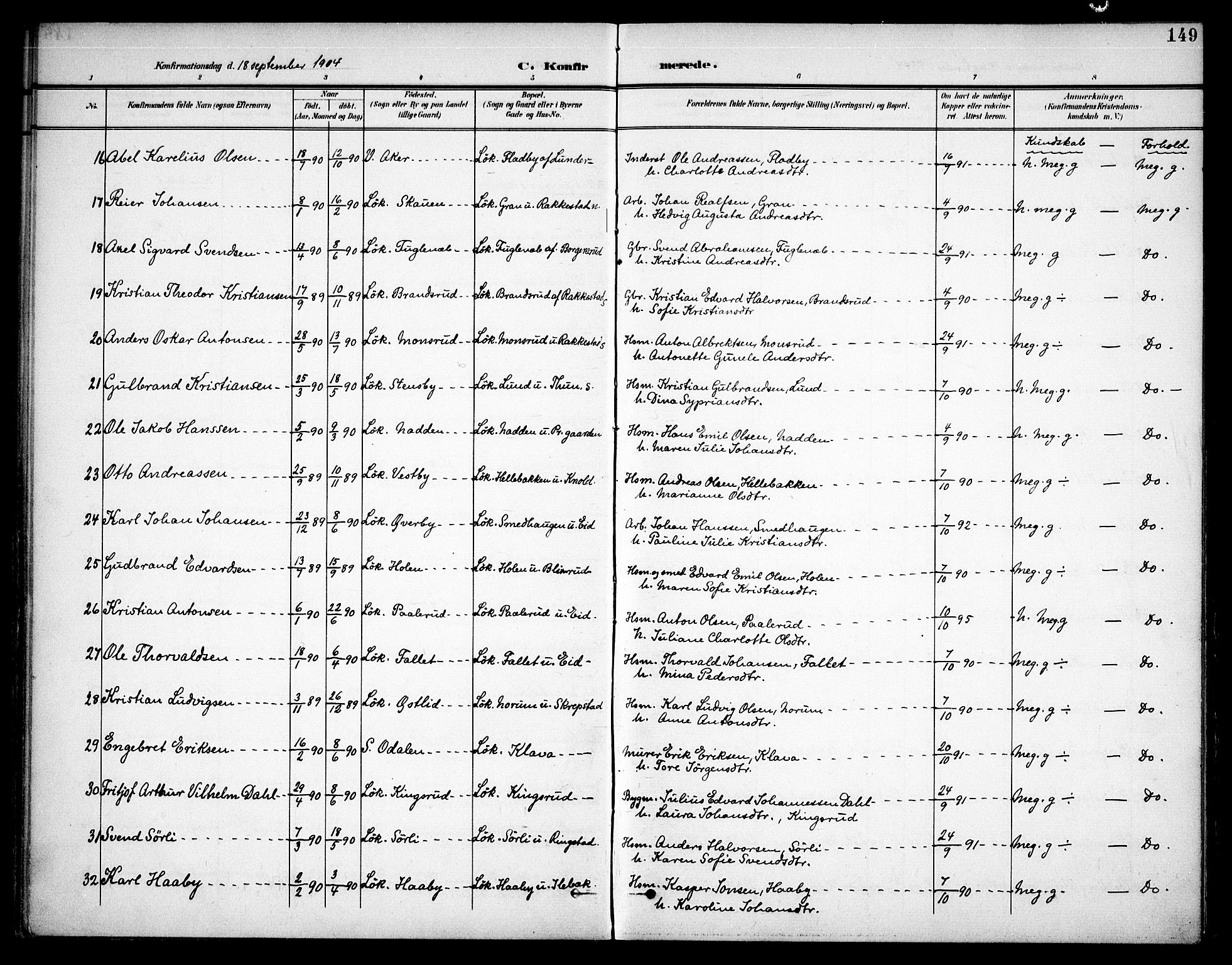 Høland prestekontor Kirkebøker, AV/SAO-A-10346a/F/Fa/L0015: Parish register (official) no. I 15, 1897-1912, p. 149