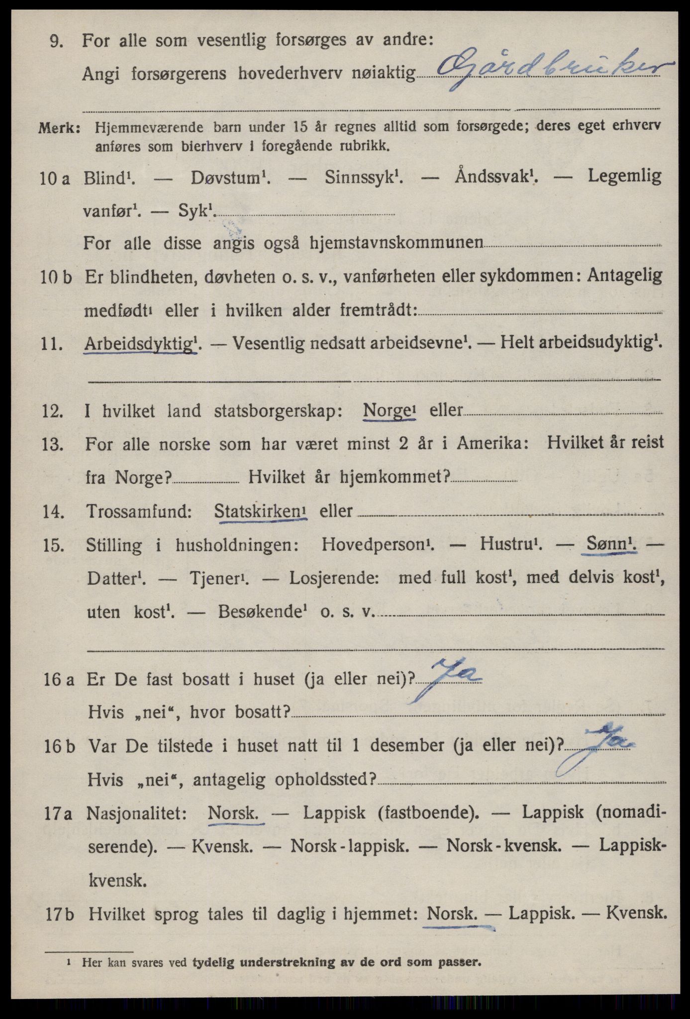 SAT, 1920 census for Lensvik, 1920, p. 2169