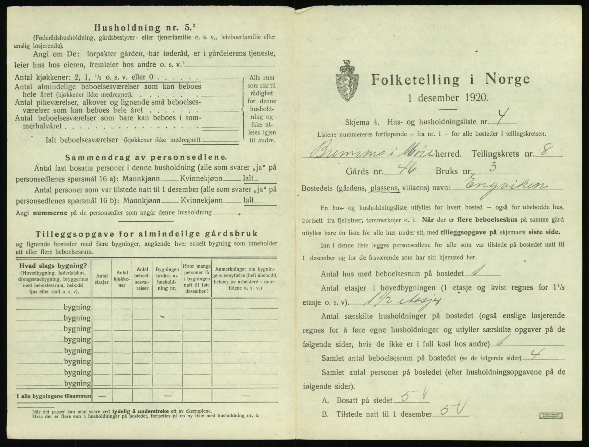 SAT, 1920 census for Bremsnes, 1920, p. 923