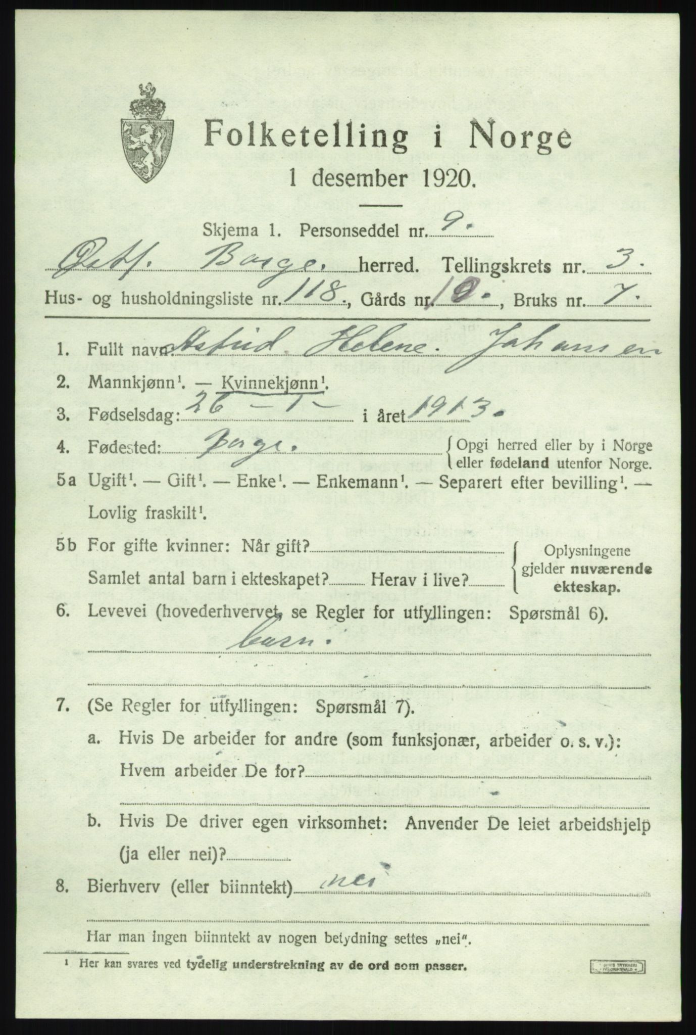 SAO, 1920 census for Borge, 1920, p. 5421