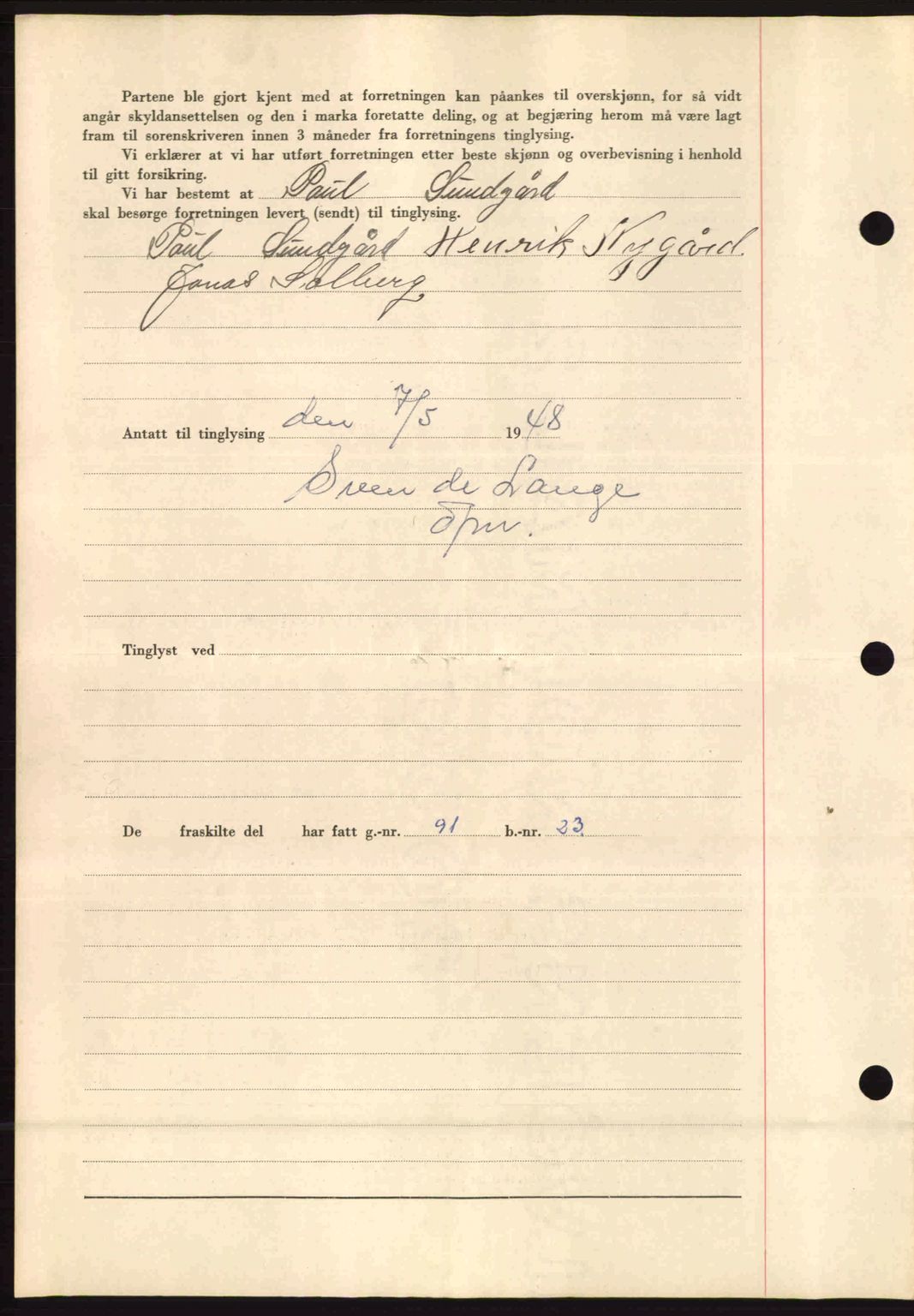 Fosen sorenskriveri, AV/SAT-A-1107/1/2/2C: Mortgage book no. A8, 1948-1948, Diary no: : 605/1948