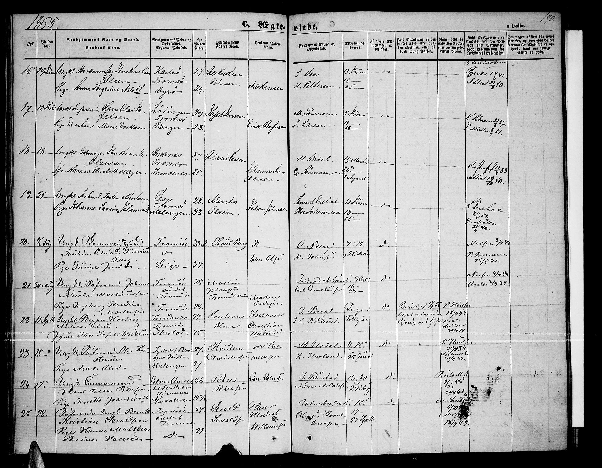 Tromsø sokneprestkontor/stiftsprosti/domprosti, AV/SATØ-S-1343/G/Gb/L0006klokker: Parish register (copy) no. 6, 1857-1866, p. 190