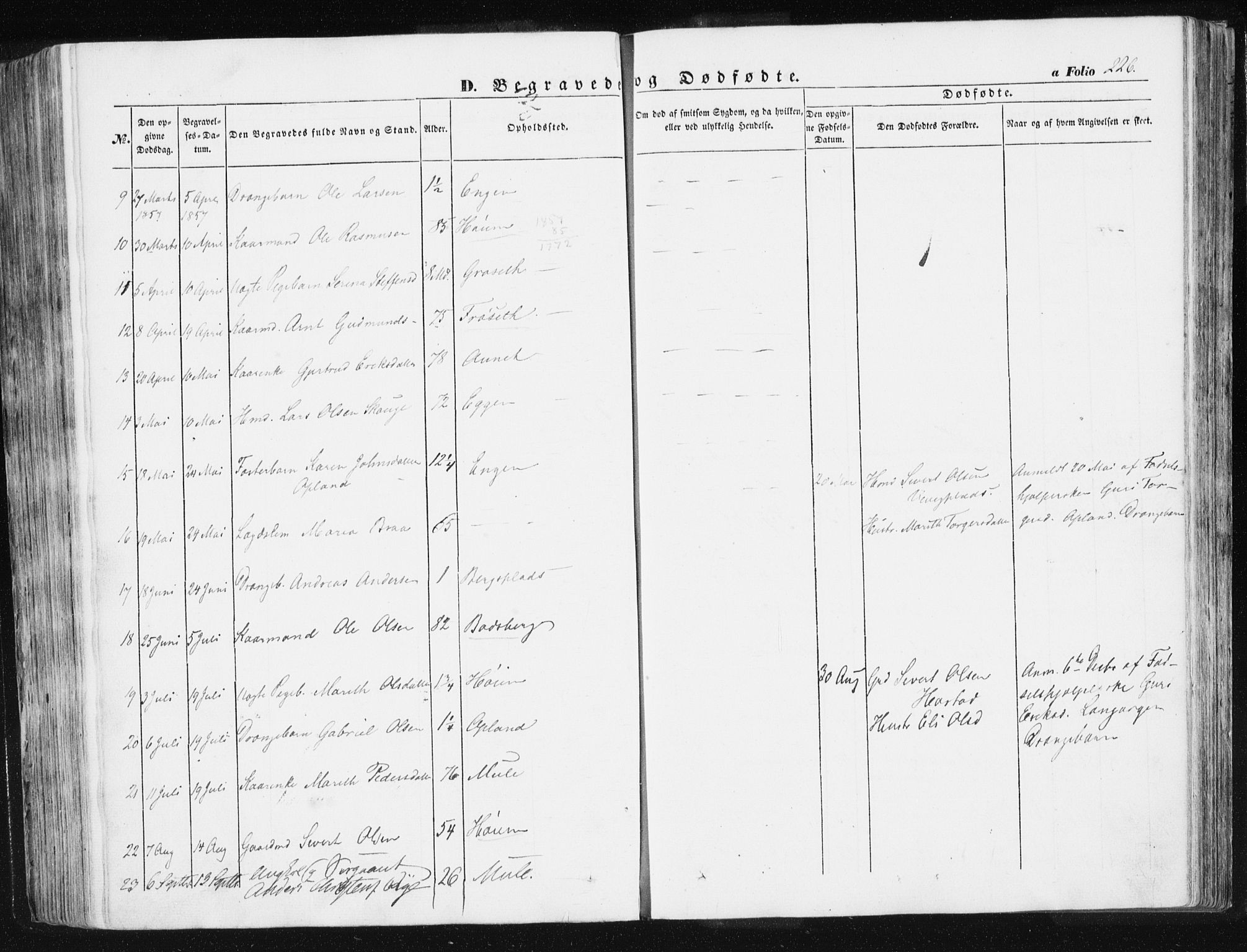 Ministerialprotokoller, klokkerbøker og fødselsregistre - Sør-Trøndelag, AV/SAT-A-1456/612/L0376: Parish register (official) no. 612A08, 1846-1859, p. 226