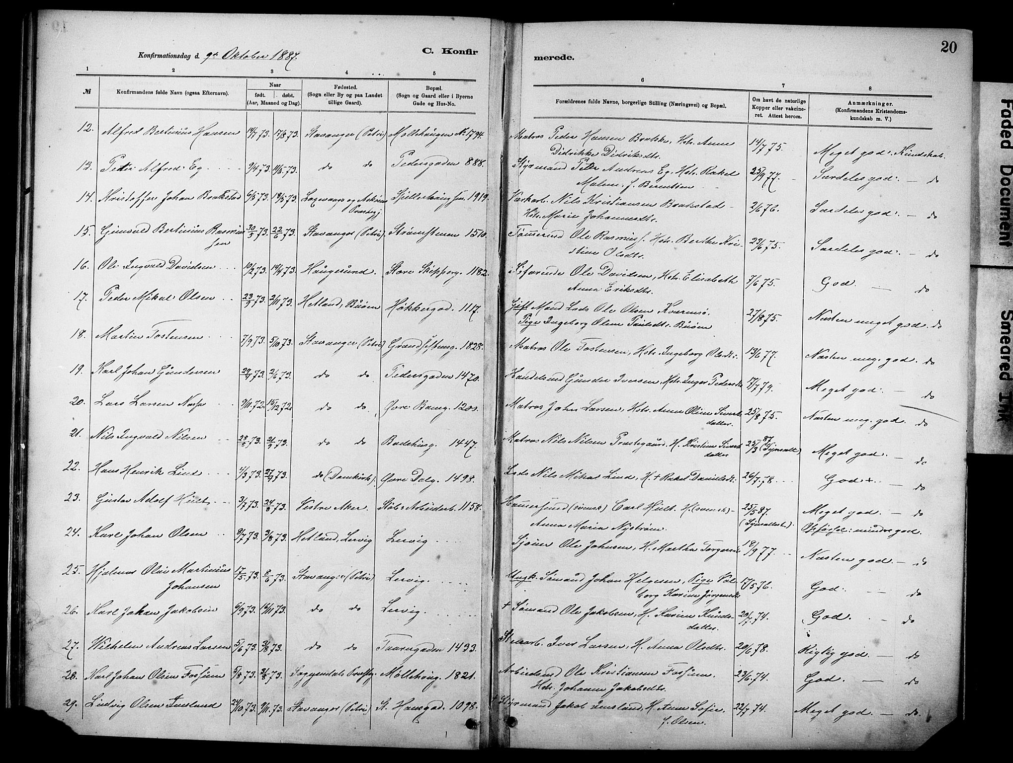 St. Johannes sokneprestkontor, AV/SAST-A-101814/001/30/30BA/L0002: Parish register (official) no. A 2, 1885-1899, p. 20