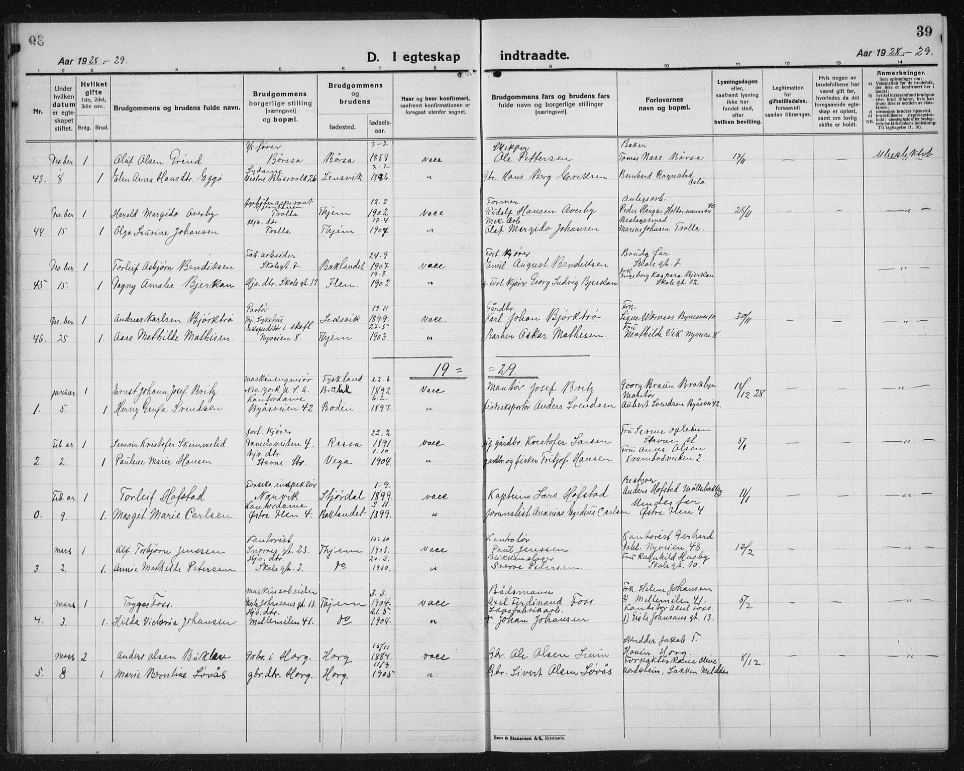 Ministerialprotokoller, klokkerbøker og fødselsregistre - Sør-Trøndelag, AV/SAT-A-1456/603/L0176: Parish register (copy) no. 603C04, 1923-1941, p. 39