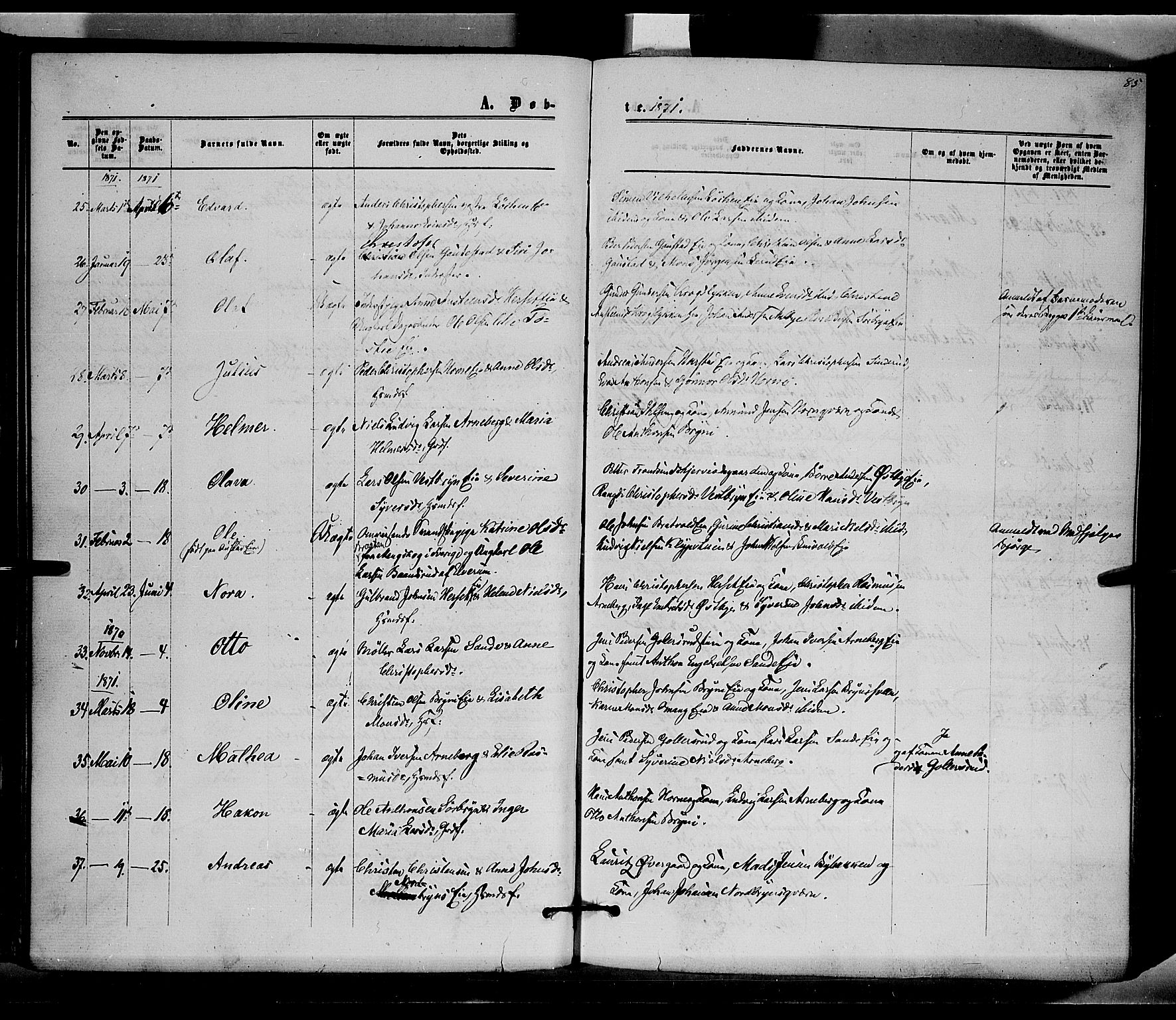 Romedal prestekontor, SAH/PREST-004/K/L0005: Parish register (official) no. 5, 1862-1874, p. 85