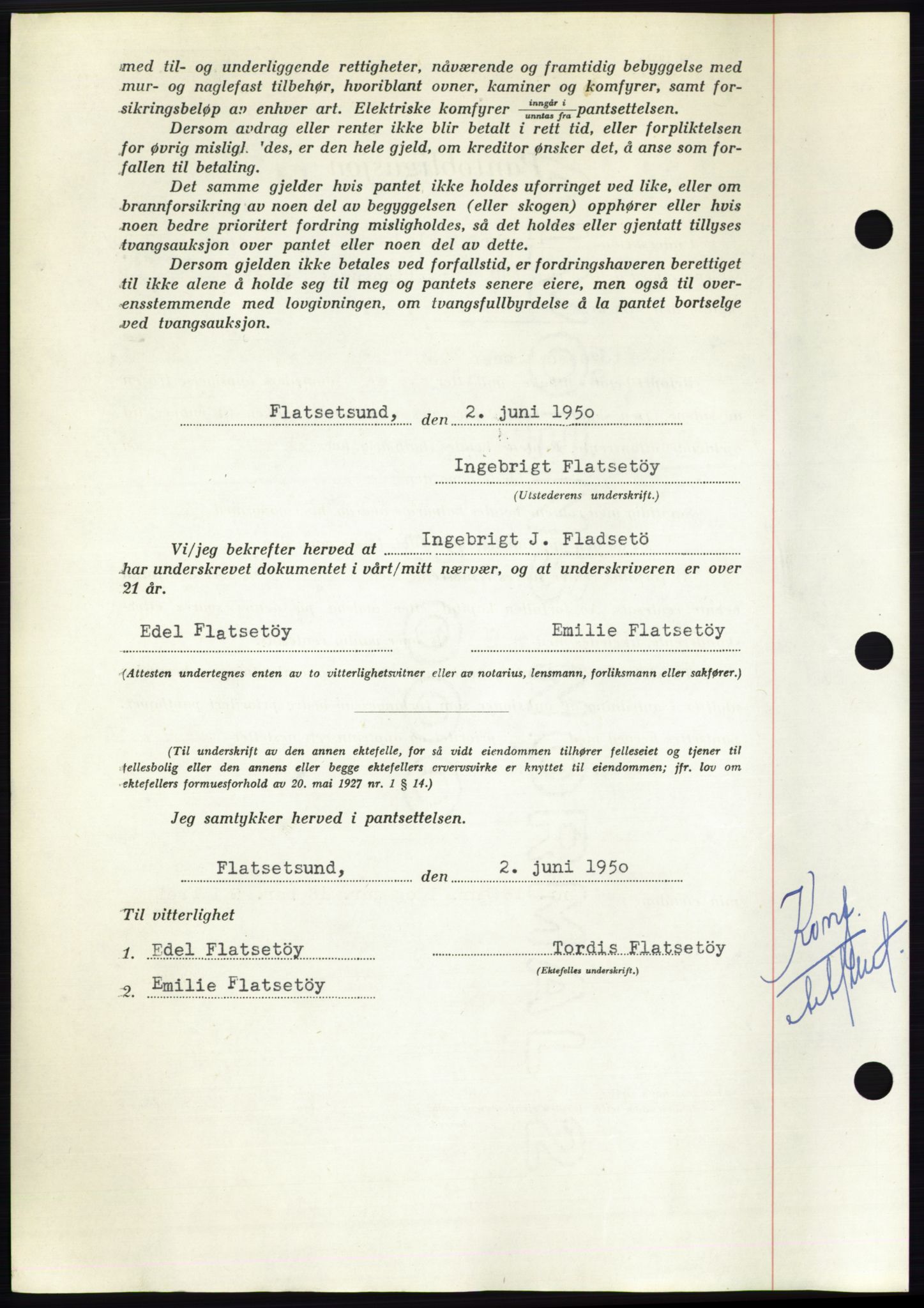 Nordmøre sorenskriveri, AV/SAT-A-4132/1/2/2Ca: Mortgage book no. B104, 1950-1950, Diary no: : 1707/1950