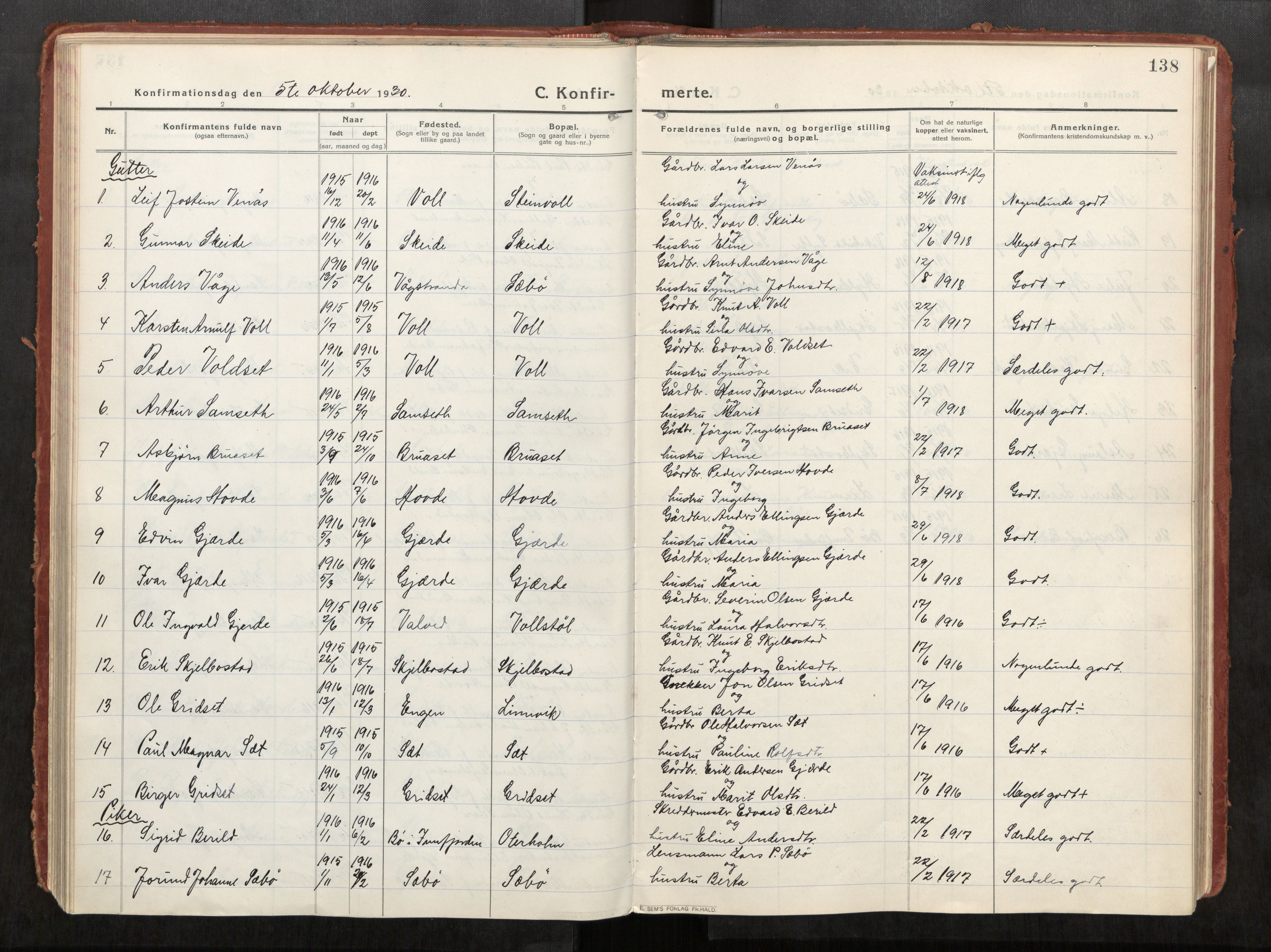 Eid sokneprestkontor, AV/SAT-A-1254: Parish register (official) no. 543A04, 1916-1956, p. 138