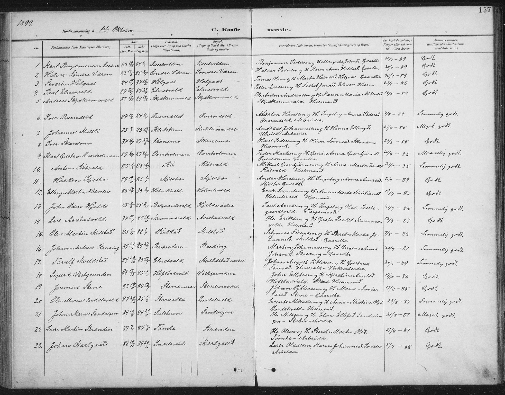 Ministerialprotokoller, klokkerbøker og fødselsregistre - Nord-Trøndelag, SAT/A-1458/724/L0269: Parish register (copy) no. 724C05, 1899-1920, p. 157