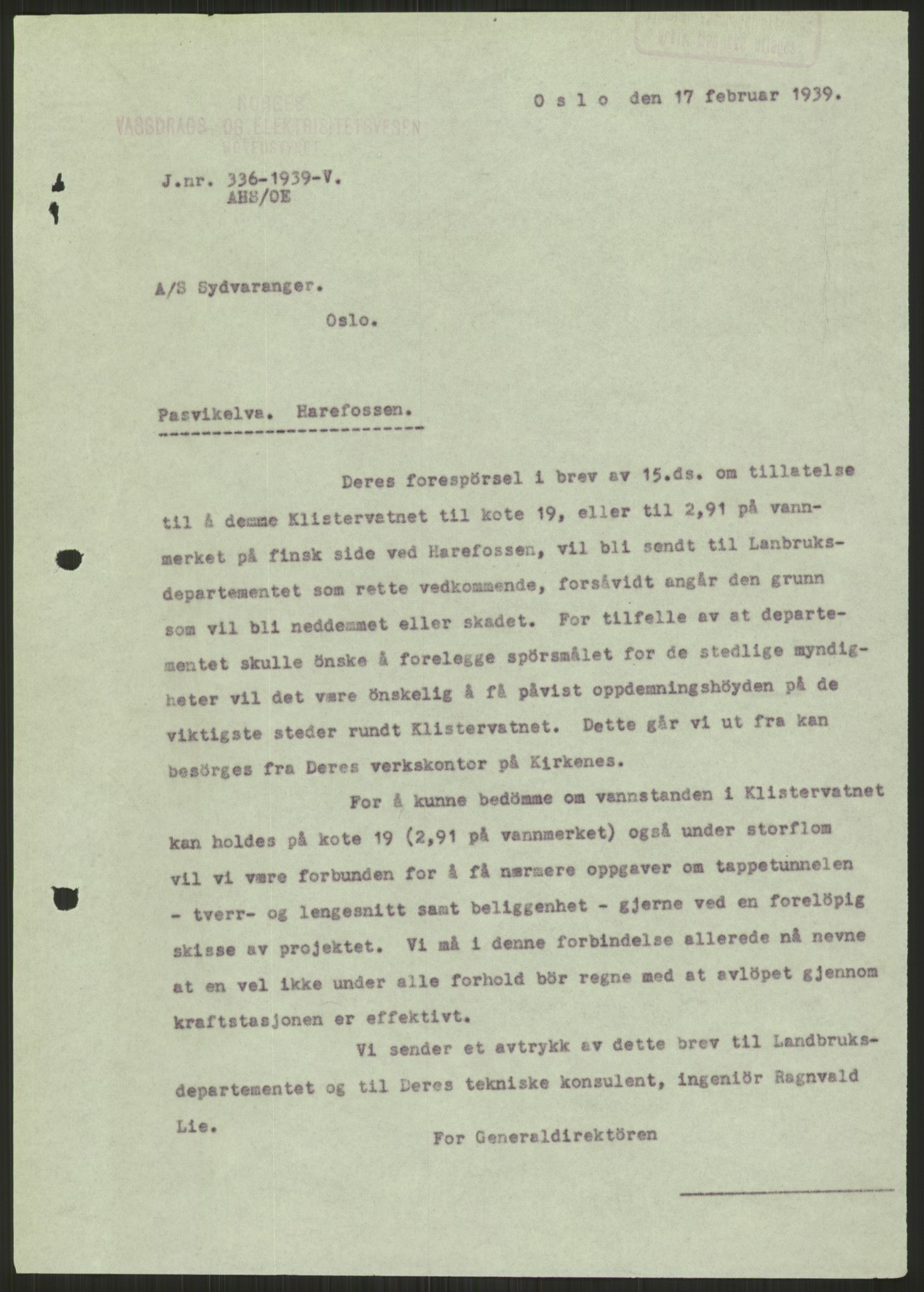 Vassdragsdirektoratet/avdelingen, RA/S-6242/F/Fa/L0536: Pasvikelva, 1920-1971, p. 721
