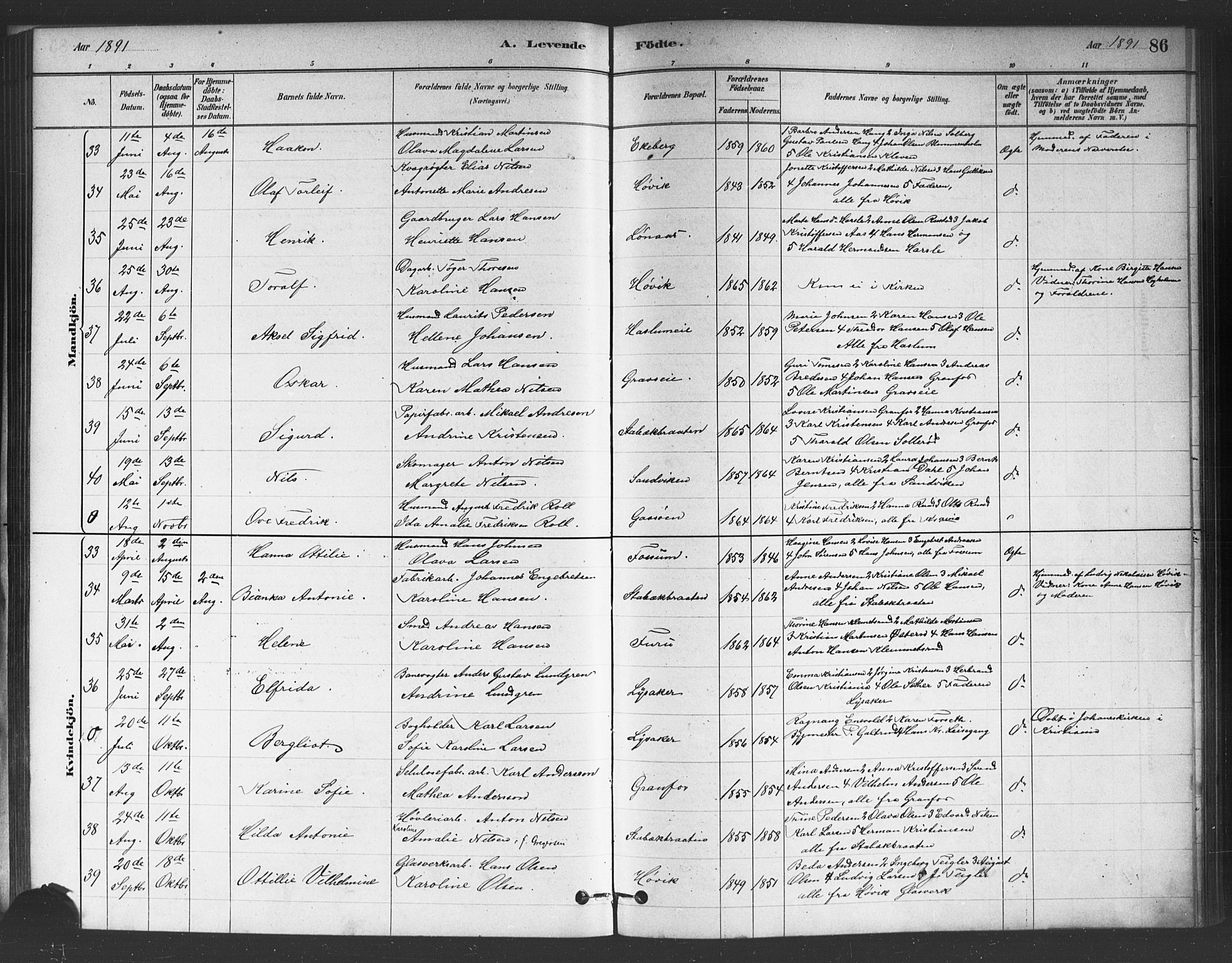 Asker prestekontor Kirkebøker, AV/SAO-A-10256a/F/Fc/L0001: Parish register (official) no. III 1, 1879-1892, p. 86