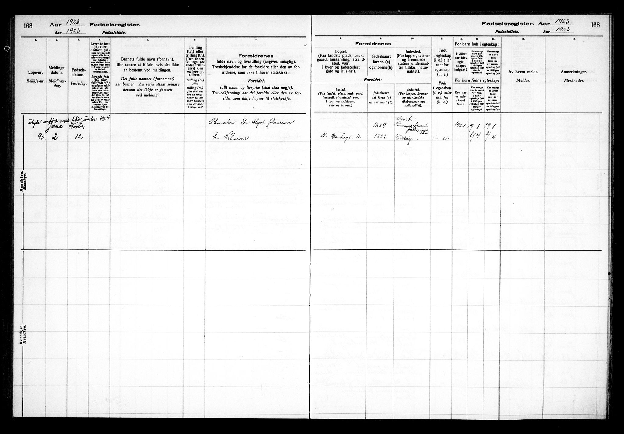 Halden prestekontor Kirkebøker, AV/SAO-A-10909/J/Ja/L0001: Birth register no. I 1, 1916-1925, p. 168