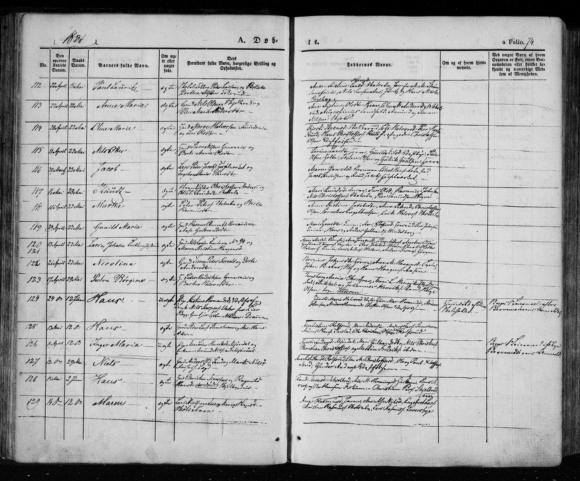 Eiker kirkebøker, SAKO/A-4/F/Fa/L0013a: Parish register (official) no. I 13A, 1832-1845, p. 74