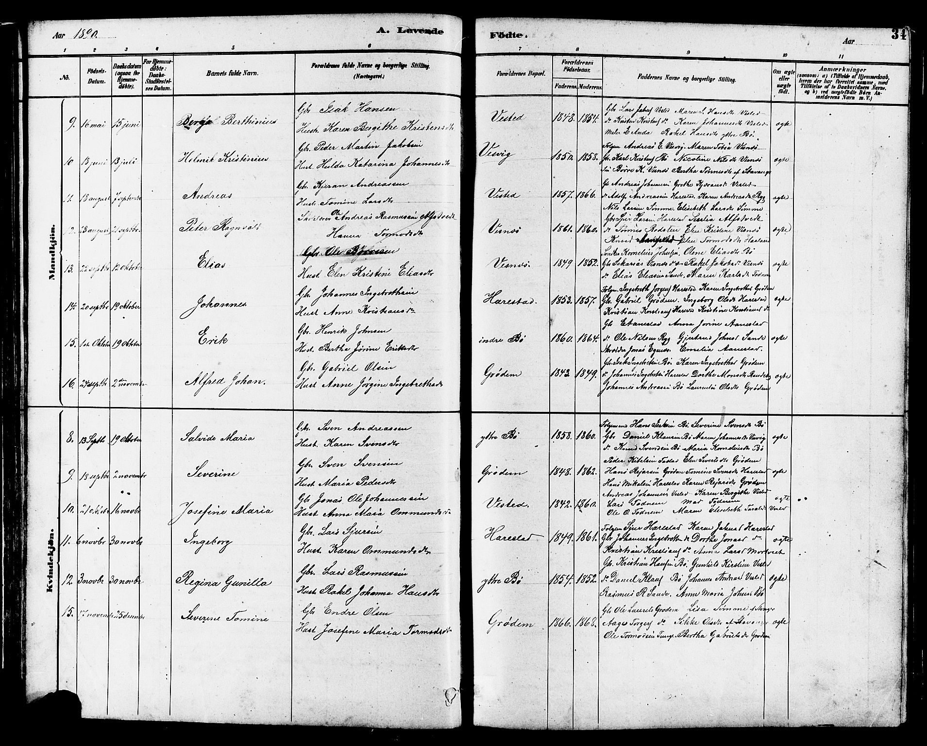Hetland sokneprestkontor, SAST/A-101826/30/30BB/L0006: Parish register (copy) no. B 6, 1878-1921, p. 34