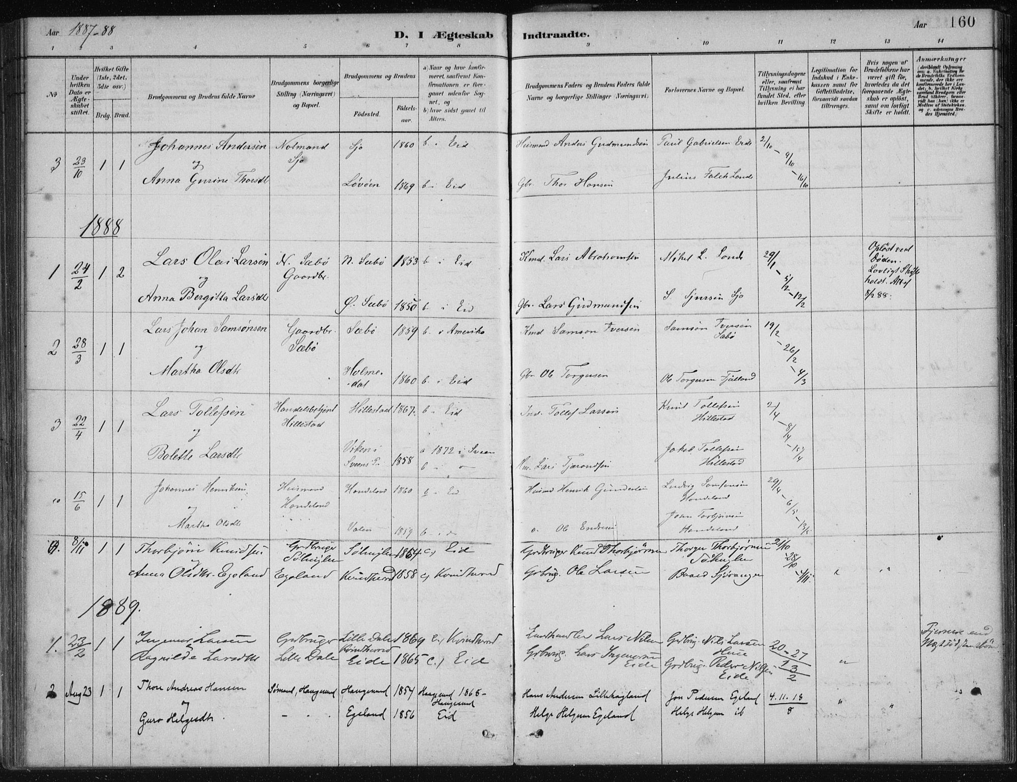 Fjelberg sokneprestembete, SAB/A-75201/H/Haa: Parish register (official) no. C  1, 1879-1918, p. 160