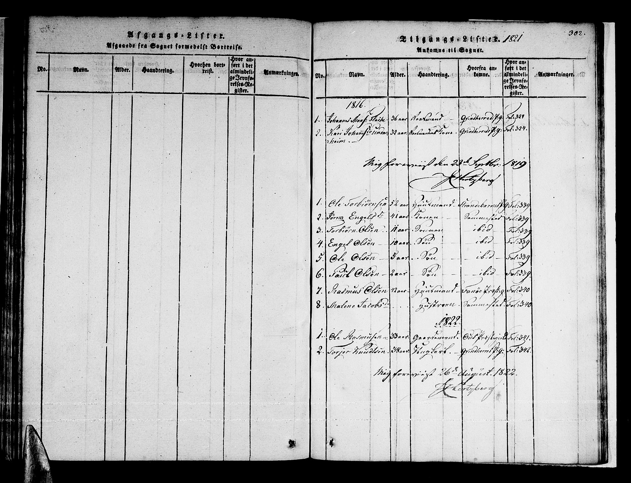 Tysnes sokneprestembete, SAB/A-78601/H/Haa: Parish register (official) no. A 7, 1816-1826, p. 302