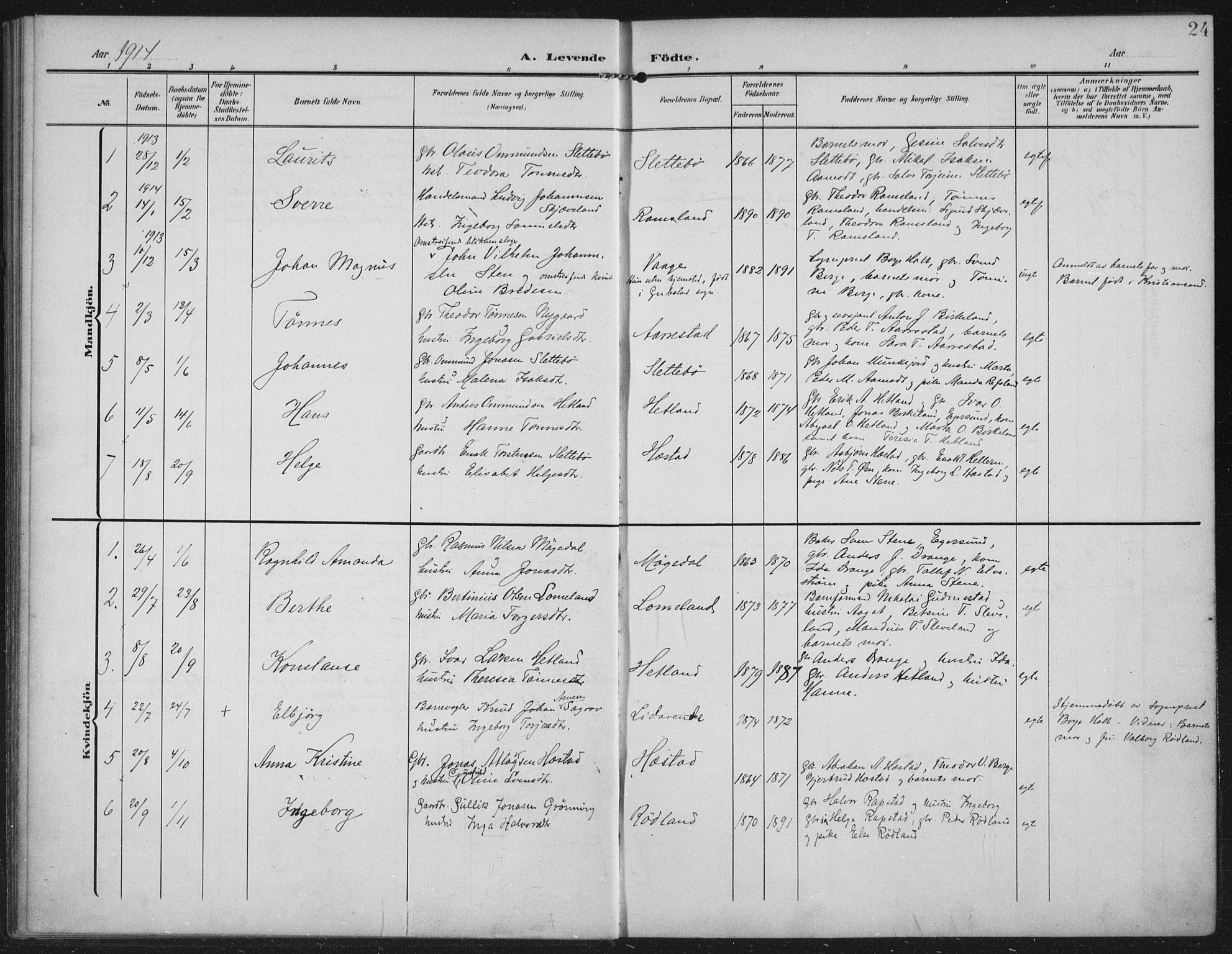 Helleland sokneprestkontor, SAST/A-101810: Parish register (official) no. A 12, 1906-1923, p. 24