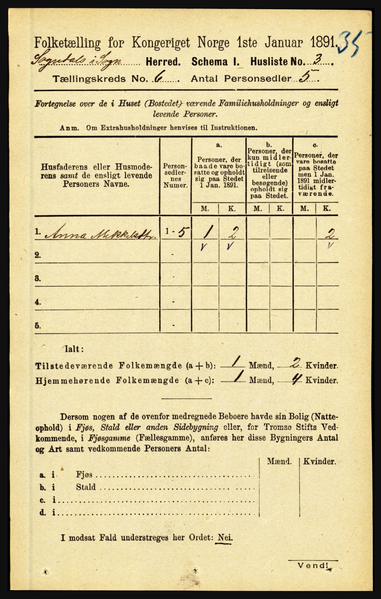 RA, 1891 census for 1420 Sogndal, 1891, p. 2549