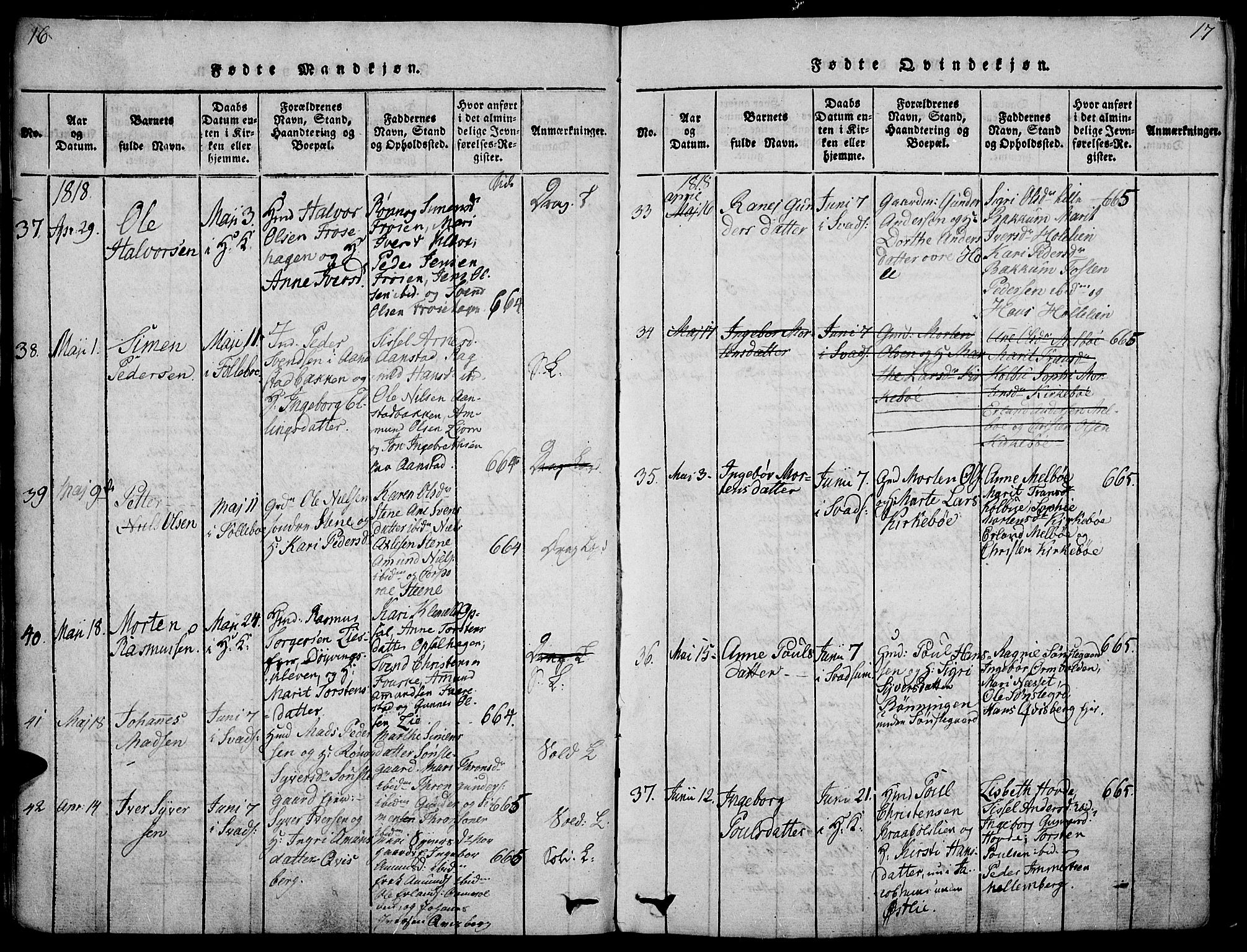 Gausdal prestekontor, AV/SAH-PREST-090/H/Ha/Haa/L0005: Parish register (official) no. 5, 1817-1829, p. 16-17