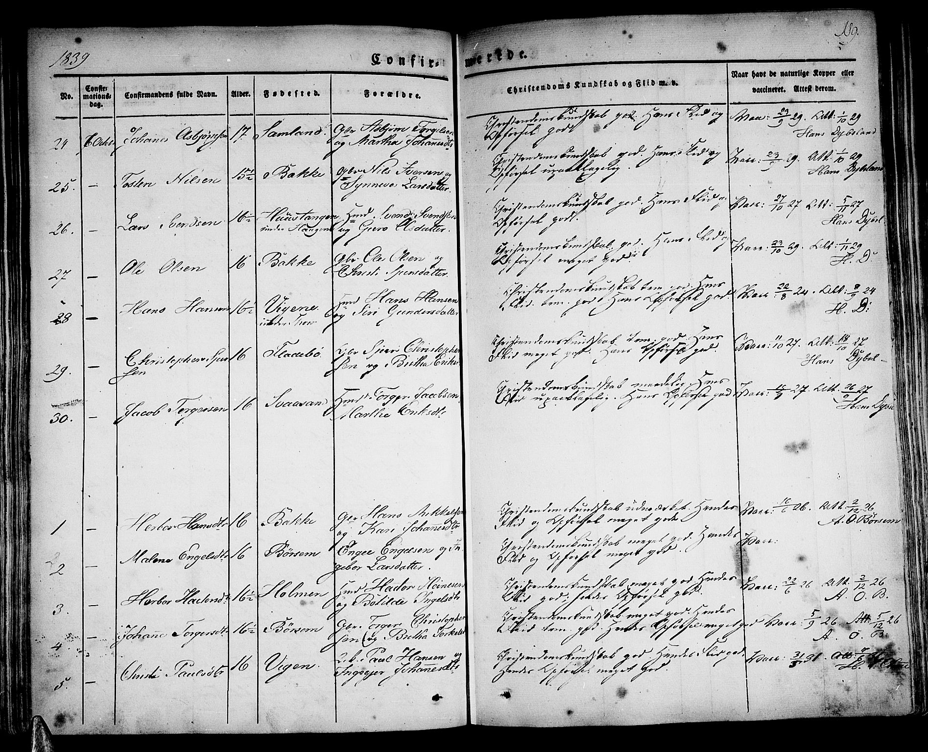 Strandebarm sokneprestembete, AV/SAB-A-78401/H/Haa: Parish register (official) no. A 6, 1826-1843, p. 189