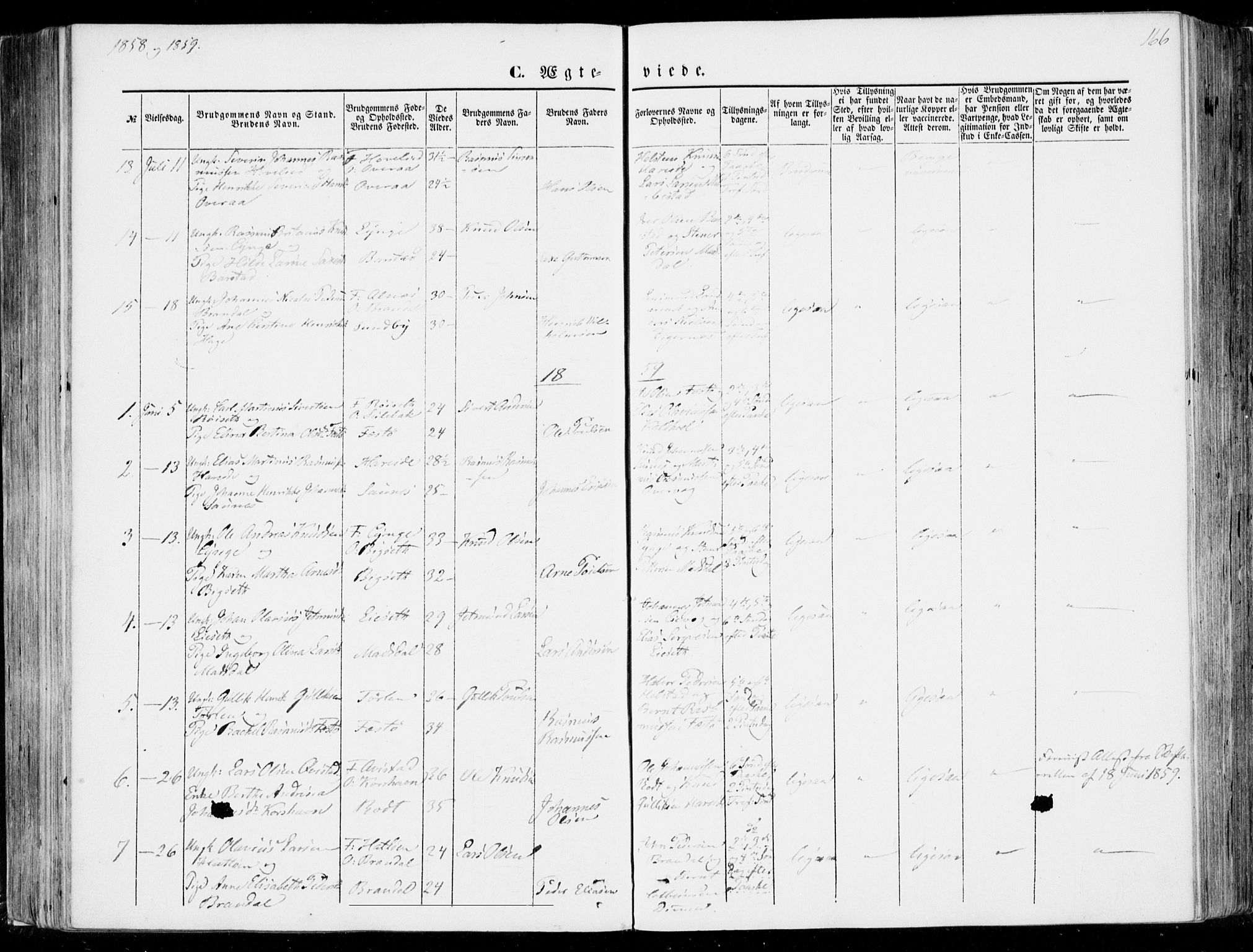 Ministerialprotokoller, klokkerbøker og fødselsregistre - Møre og Romsdal, AV/SAT-A-1454/510/L0121: Parish register (official) no. 510A01, 1848-1877, p. 166