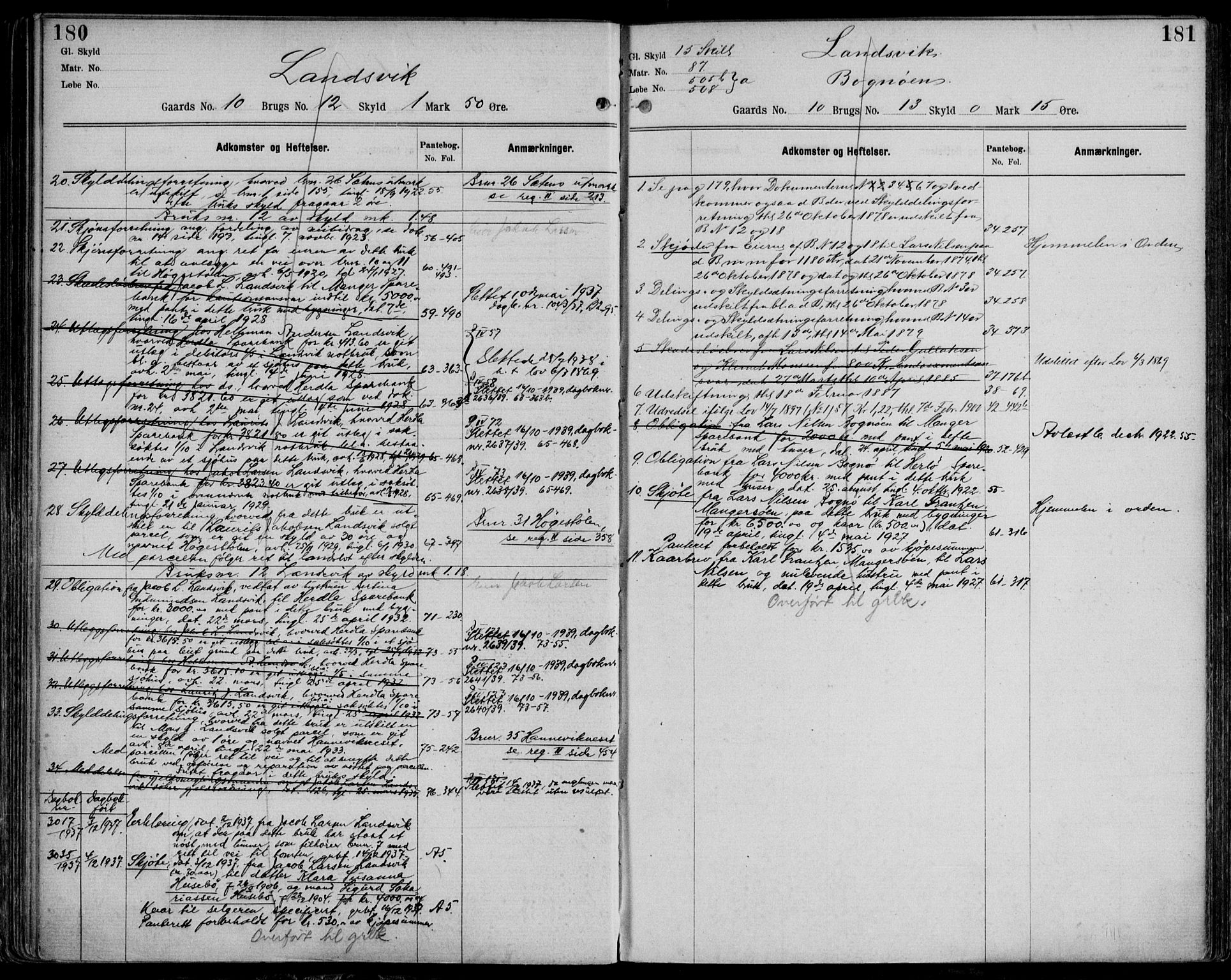 Nordhordland sorenskrivar, AV/SAB-A-2901/1/G/Ga/Gaaa/L0044: Mortgage register no. II.A.a.44, 1893-1952, p. 180-181