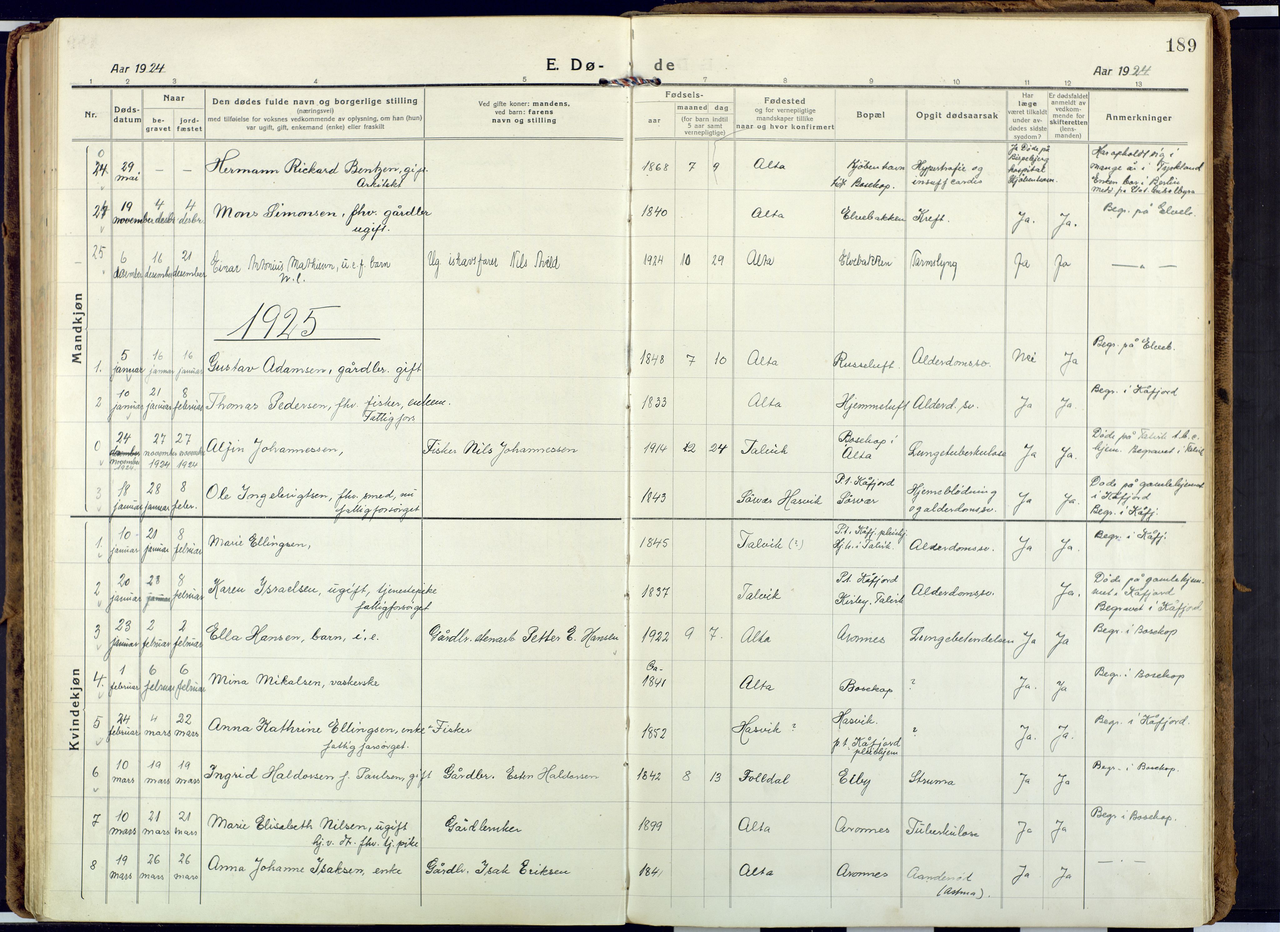 Alta sokneprestkontor, SATØ/S-1338/H/Ha: Parish register (official) no. 6, 1918-1931, p. 189