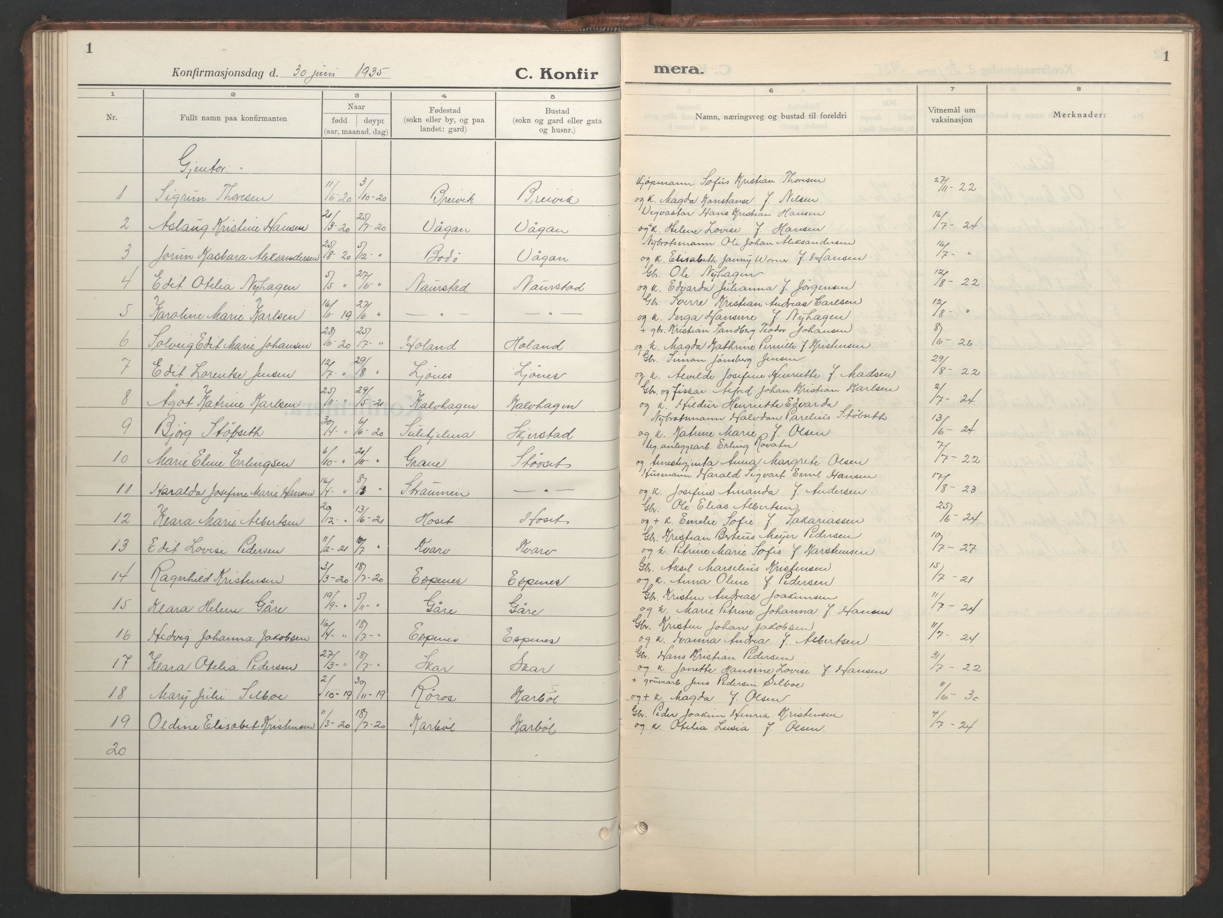 Ministerialprotokoller, klokkerbøker og fødselsregistre - Nordland, AV/SAT-A-1459/852/L0758: Parish register (copy) no. 852C09, 1935-1952, p. 1