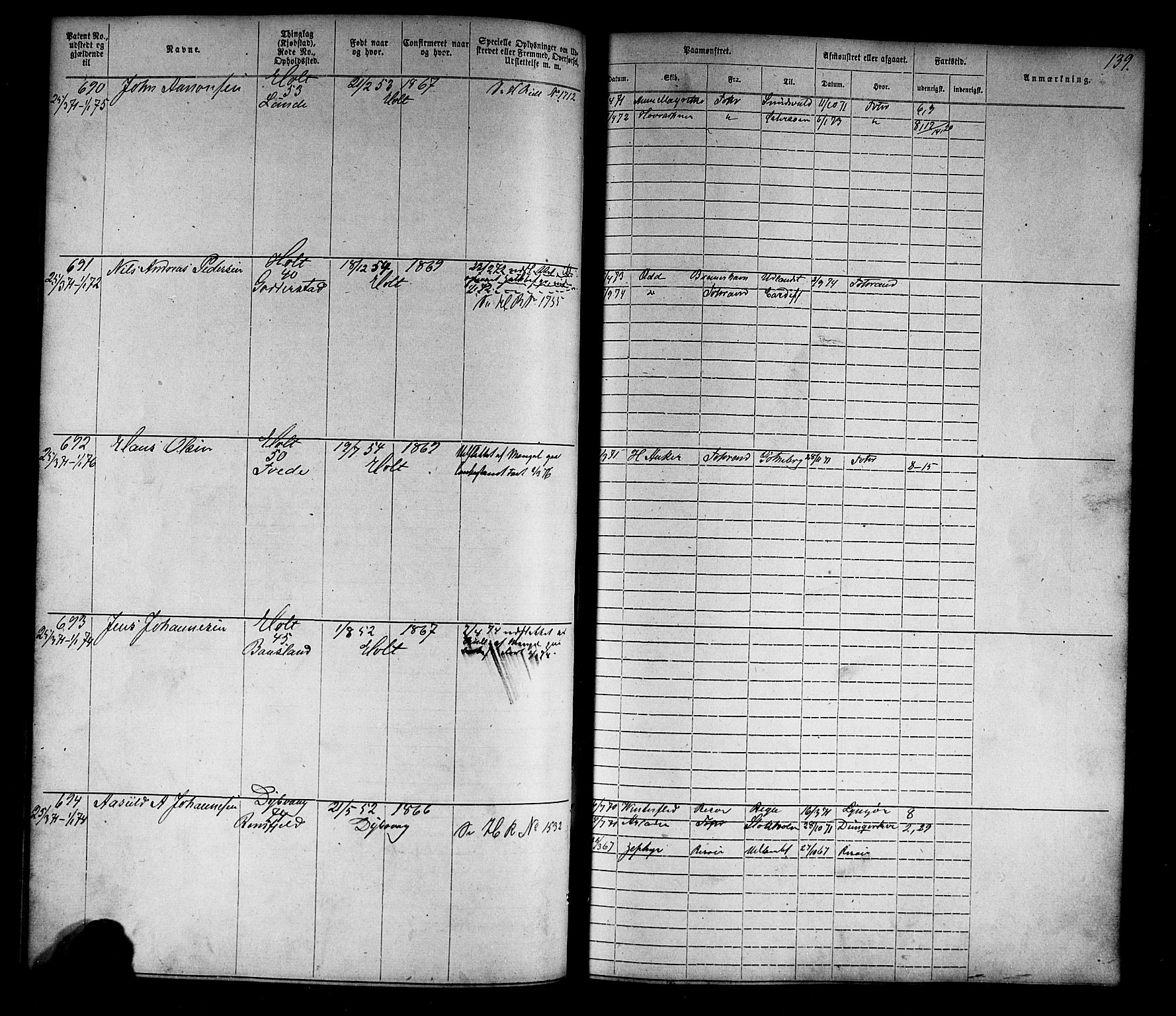 Tvedestrand mønstringskrets, SAK/2031-0011/F/Fa/L0003: Annotasjonsrulle nr 1-1905 med register, U-25, 1866-1886, p. 161