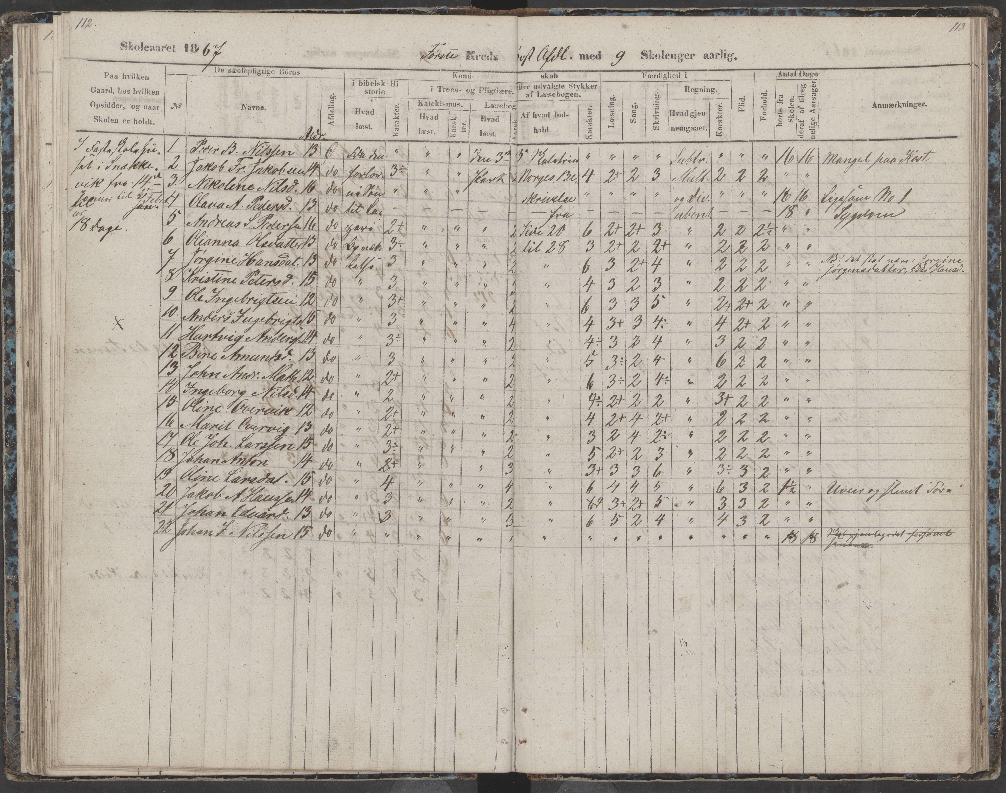 Dønna kommune. Dønnes fastskole, AIN/K-18270.510.01/442/L0002: Skoleprotokoll, 1864-1871, p. 113