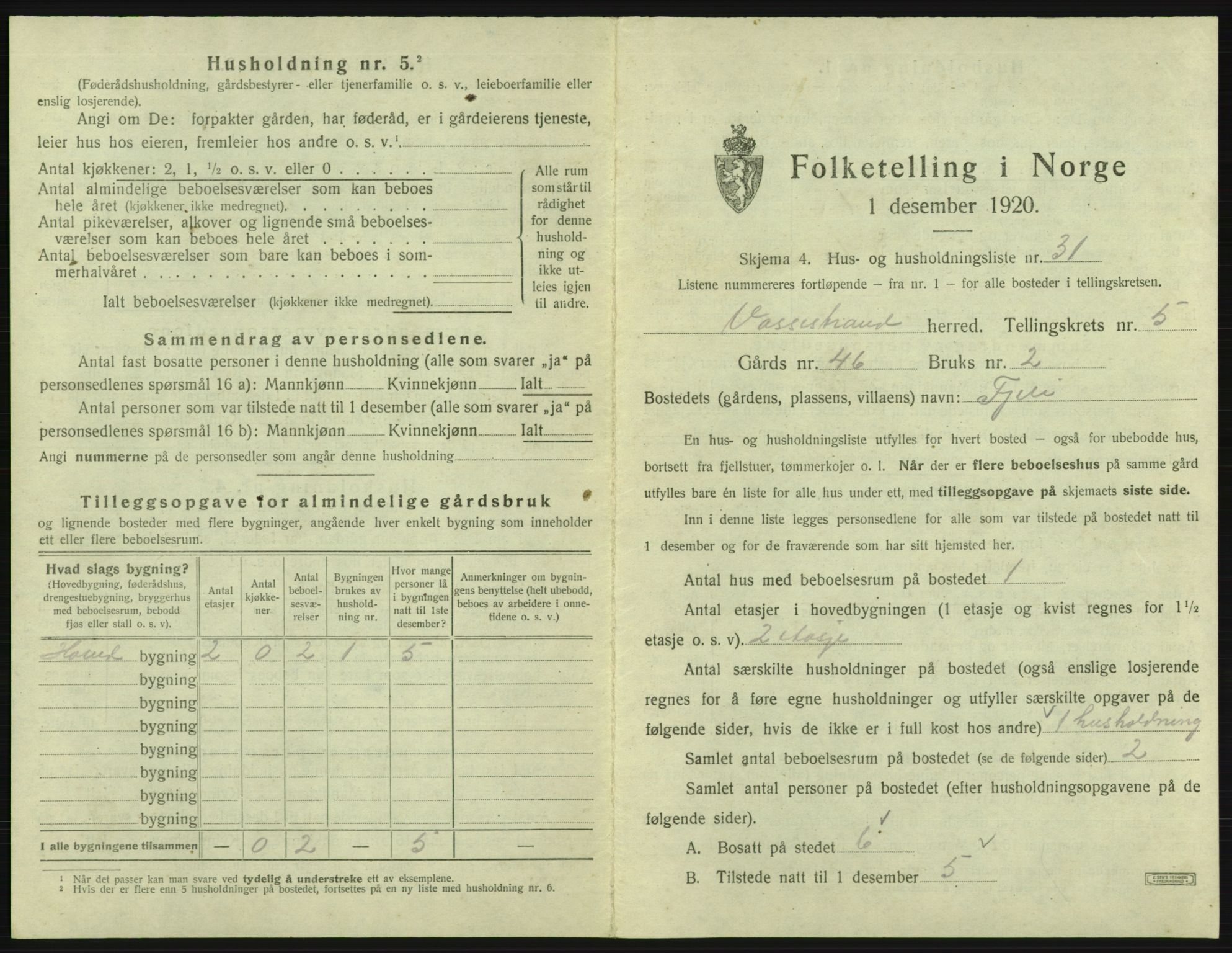 SAB, 1920 census for Vossestrand, 1920, p. 404