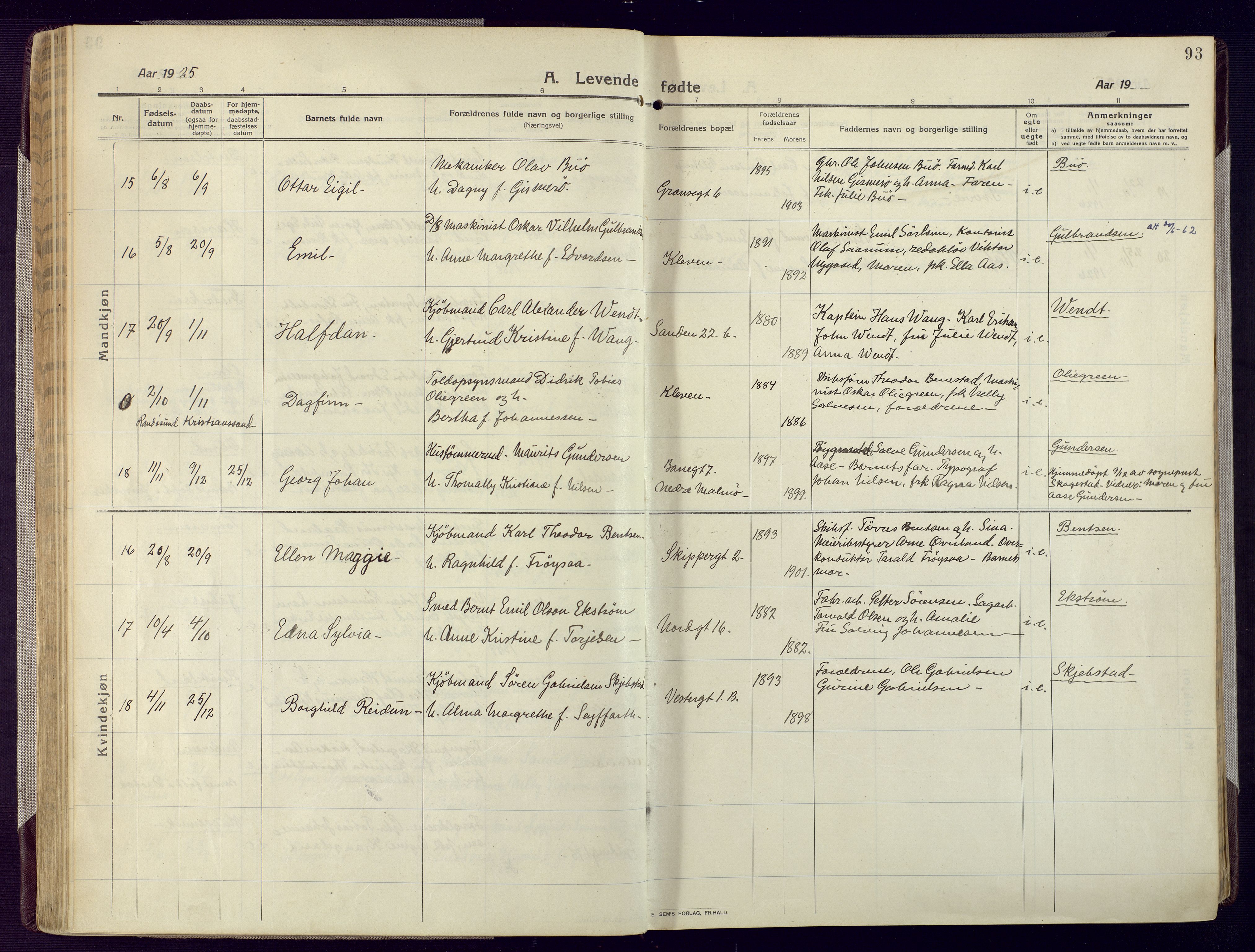 Mandal sokneprestkontor, AV/SAK-1111-0030/F/Fa/Fac/L0001: Parish register (official) no. A 1, 1913-1925, p. 93