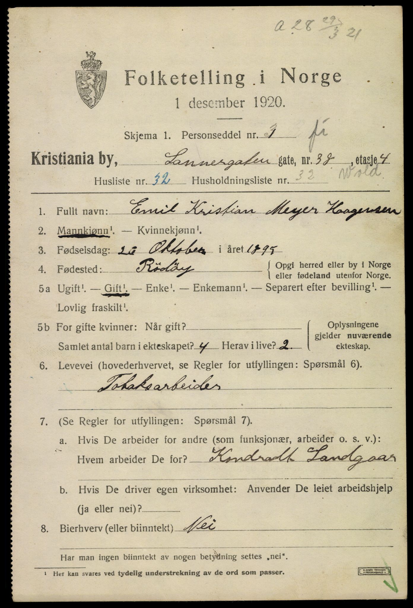 SAO, 1920 census for Kristiania, 1920, p. 483451