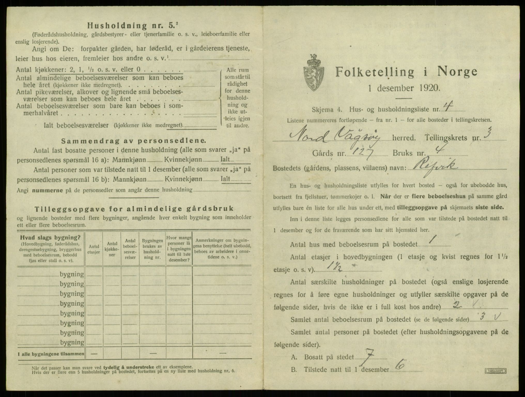 SAB, 1920 census for Nord-Vågsøy, 1920, p. 124