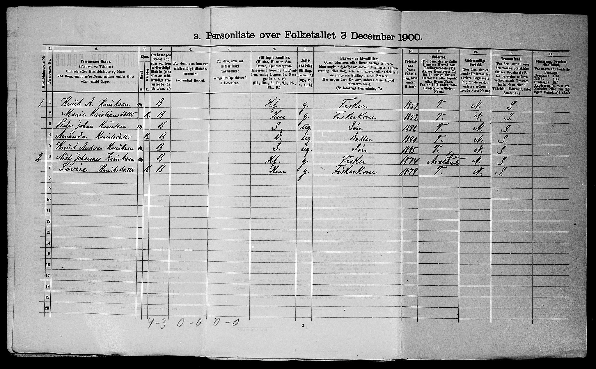 SAST, 1900 census for Torvastad, 1900, p. 315