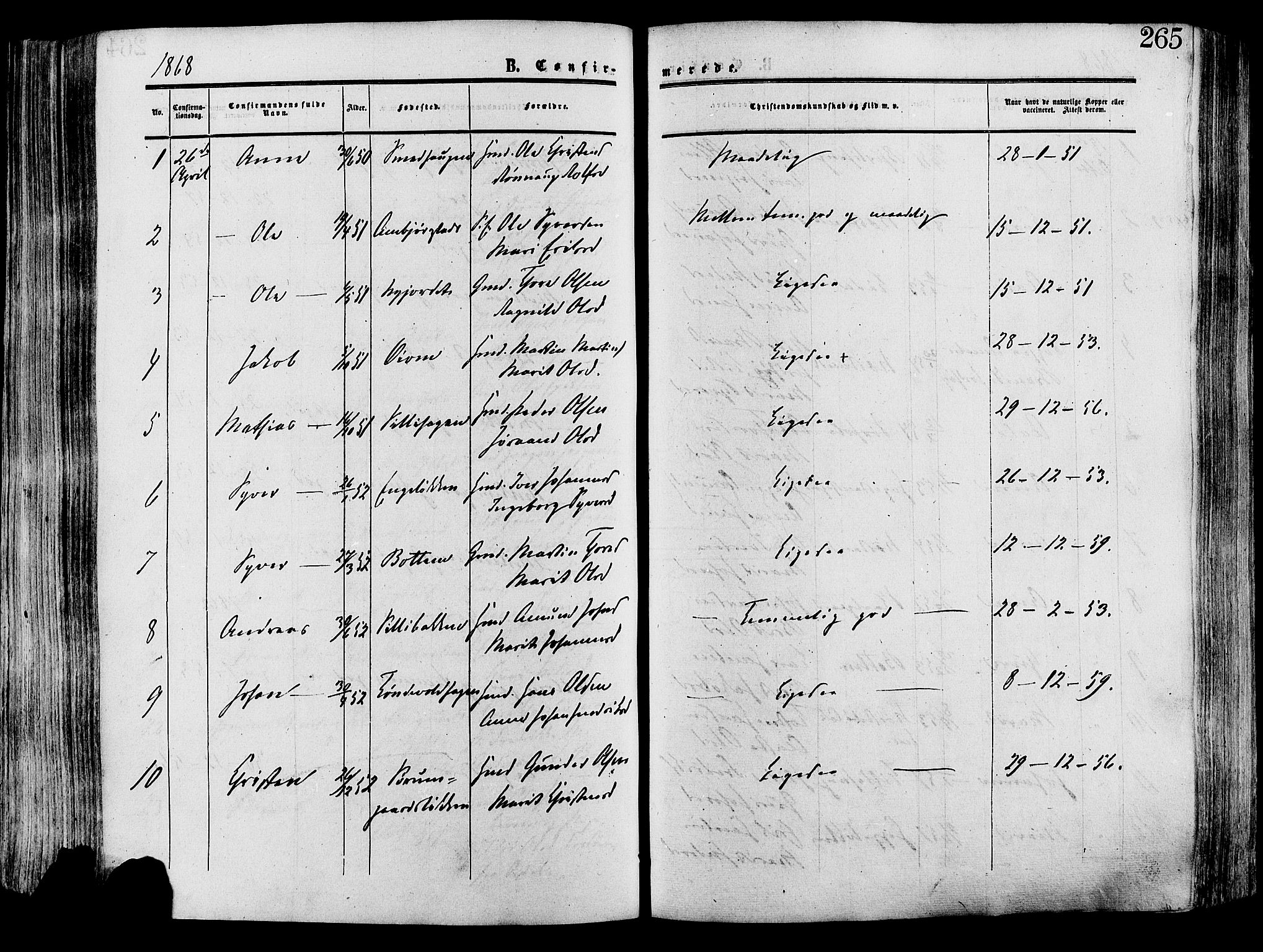 Lesja prestekontor, SAH/PREST-068/H/Ha/Haa/L0008: Parish register (official) no. 8, 1854-1880, p. 265