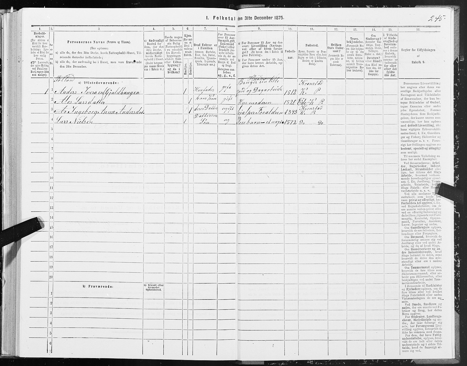 SAT, 1875 census for 1553P Kvernes, 1875, p. 4245