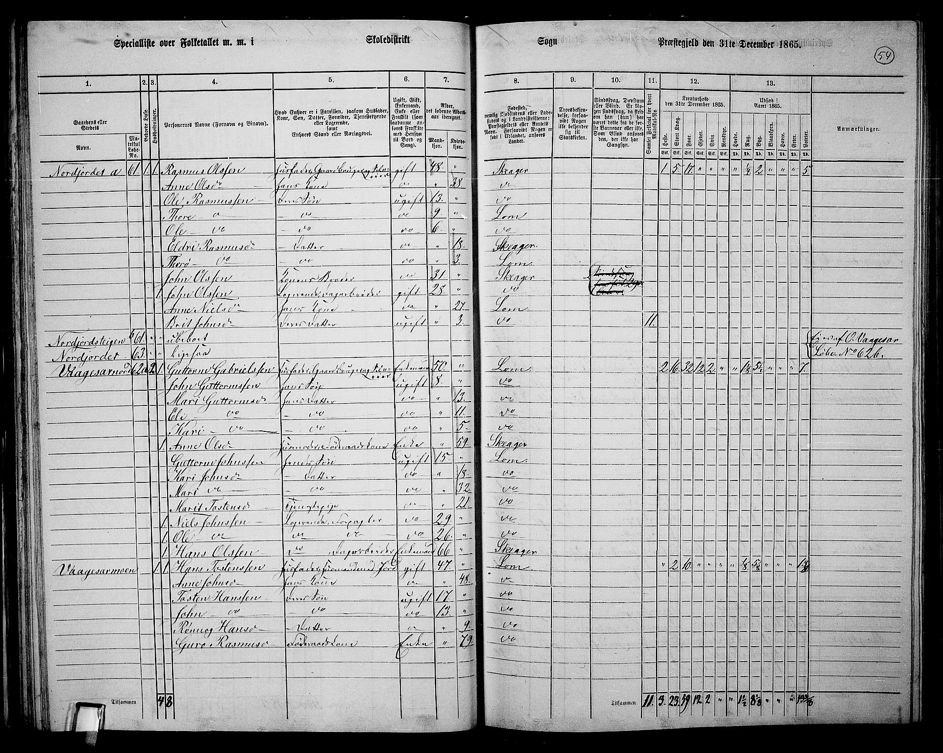 RA, 1865 census for Lom, 1865, p. 50