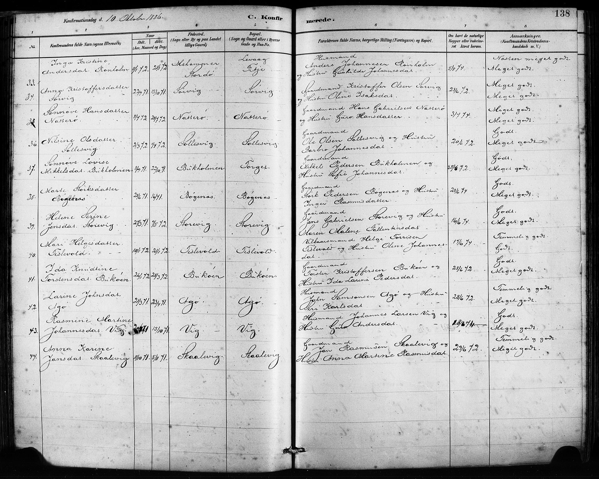 Fitjar sokneprestembete, AV/SAB-A-99926: Parish register (official) no. A 2, 1882-1899, p. 138