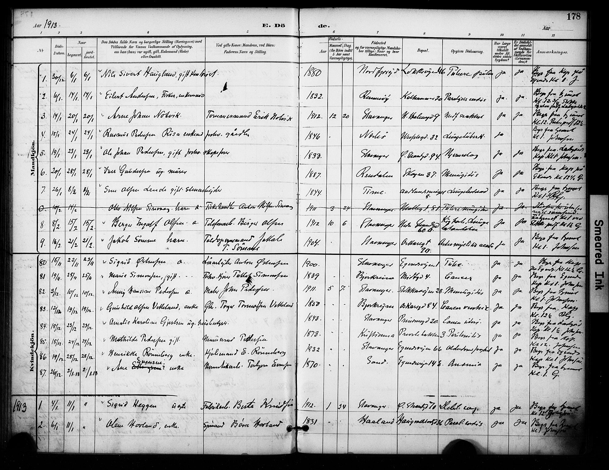 Domkirken sokneprestkontor, SAST/A-101812/001/30/30BA/L0032: Parish register (official) no. A 31, 1896-1917, p. 178
